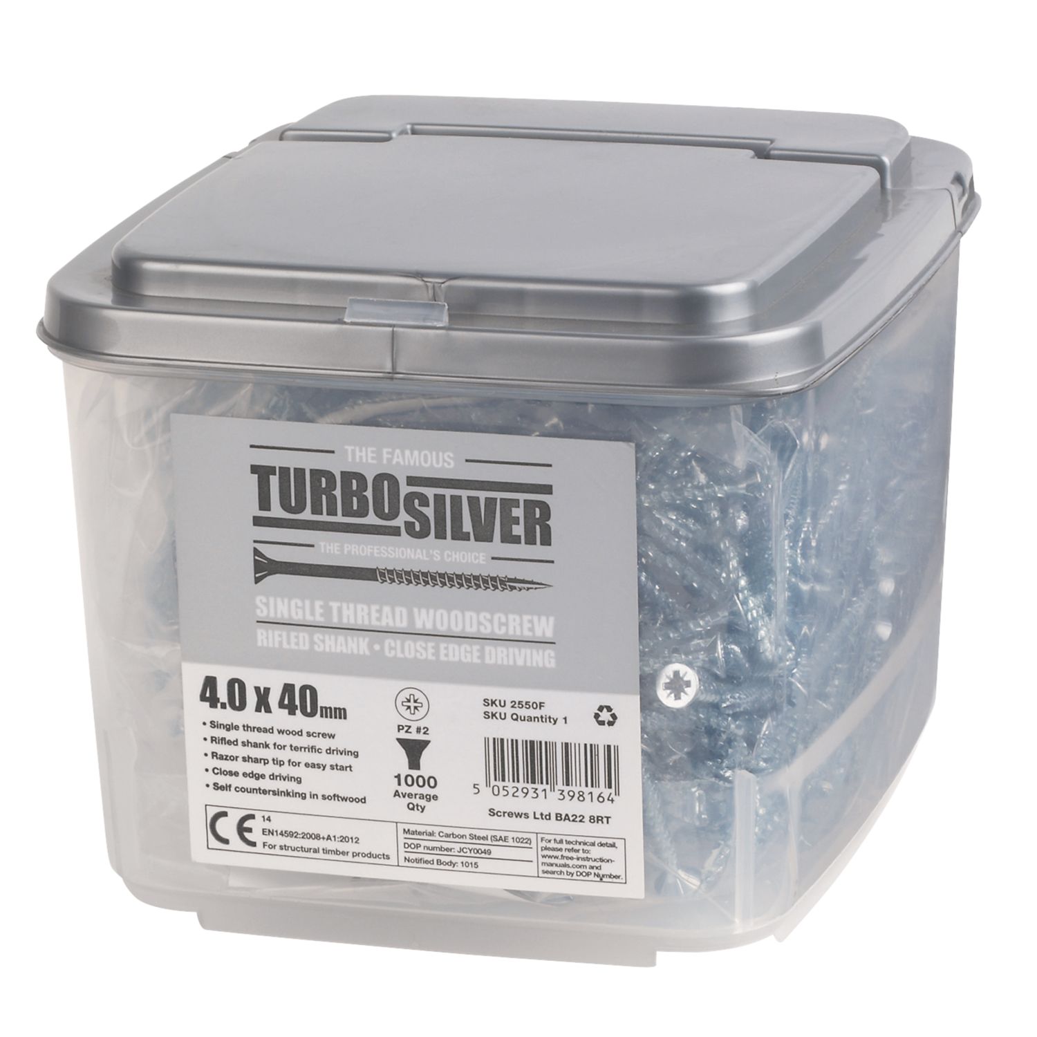 Turbo Silver PZ Double-Countersunk Multipurpose Screws 4mm x 40mm 1000 Pack (2550F)