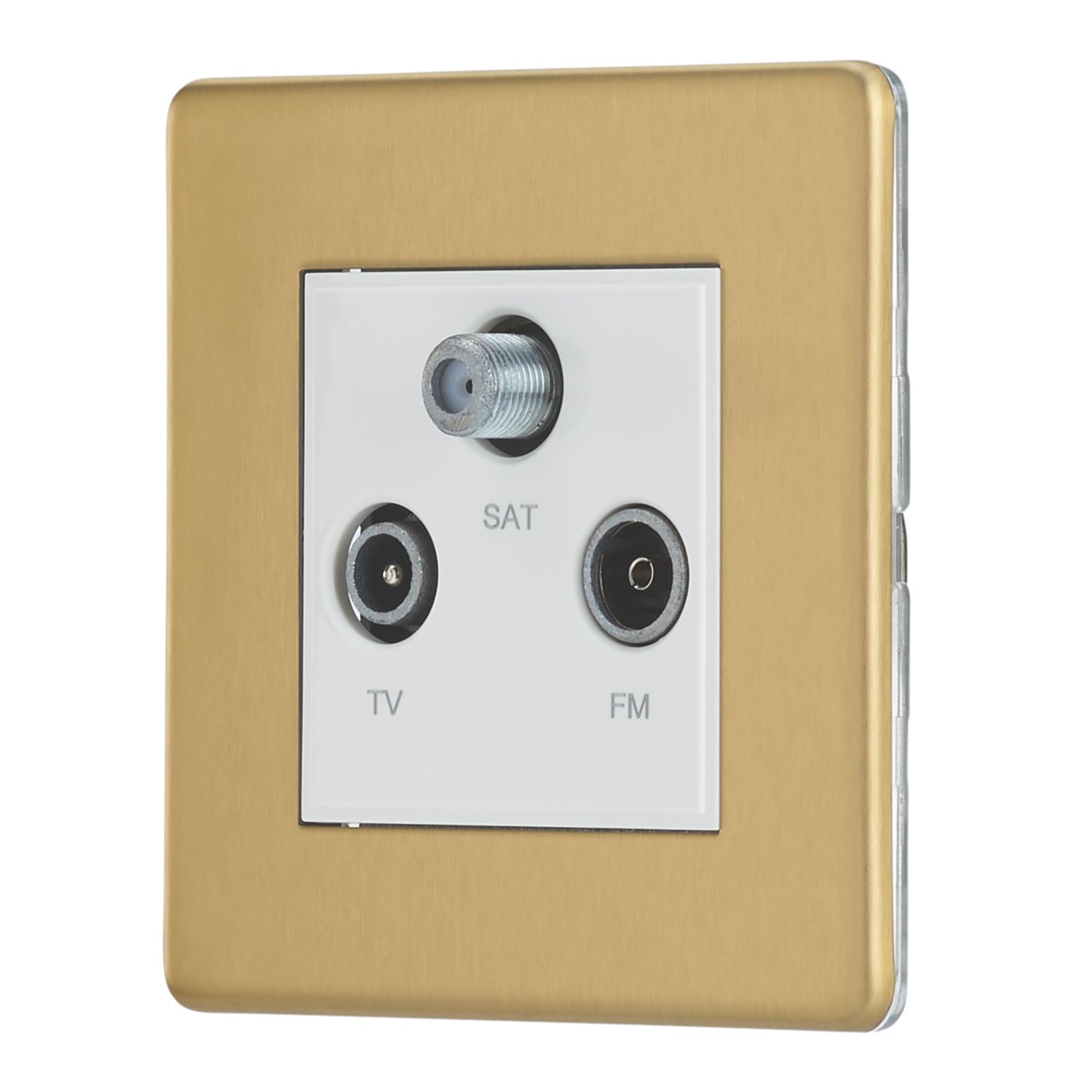 Contactum Lyric 1-Gang Coaxial TV / FM & Satellite Socket Brushed Brass with White Inserts (256RP)
