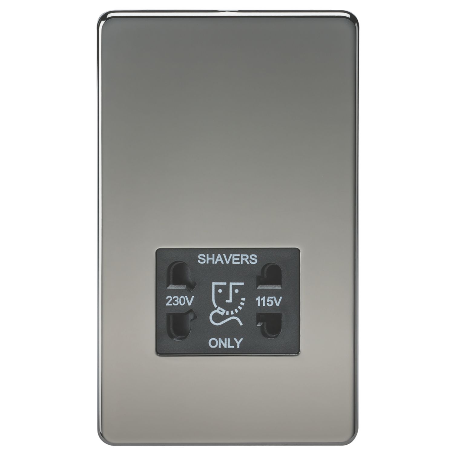 Knightsbridge 2-Gang Dual Voltage Shaver Socket 115 V / 230V Black Nickel with Black Inserts (257TX)