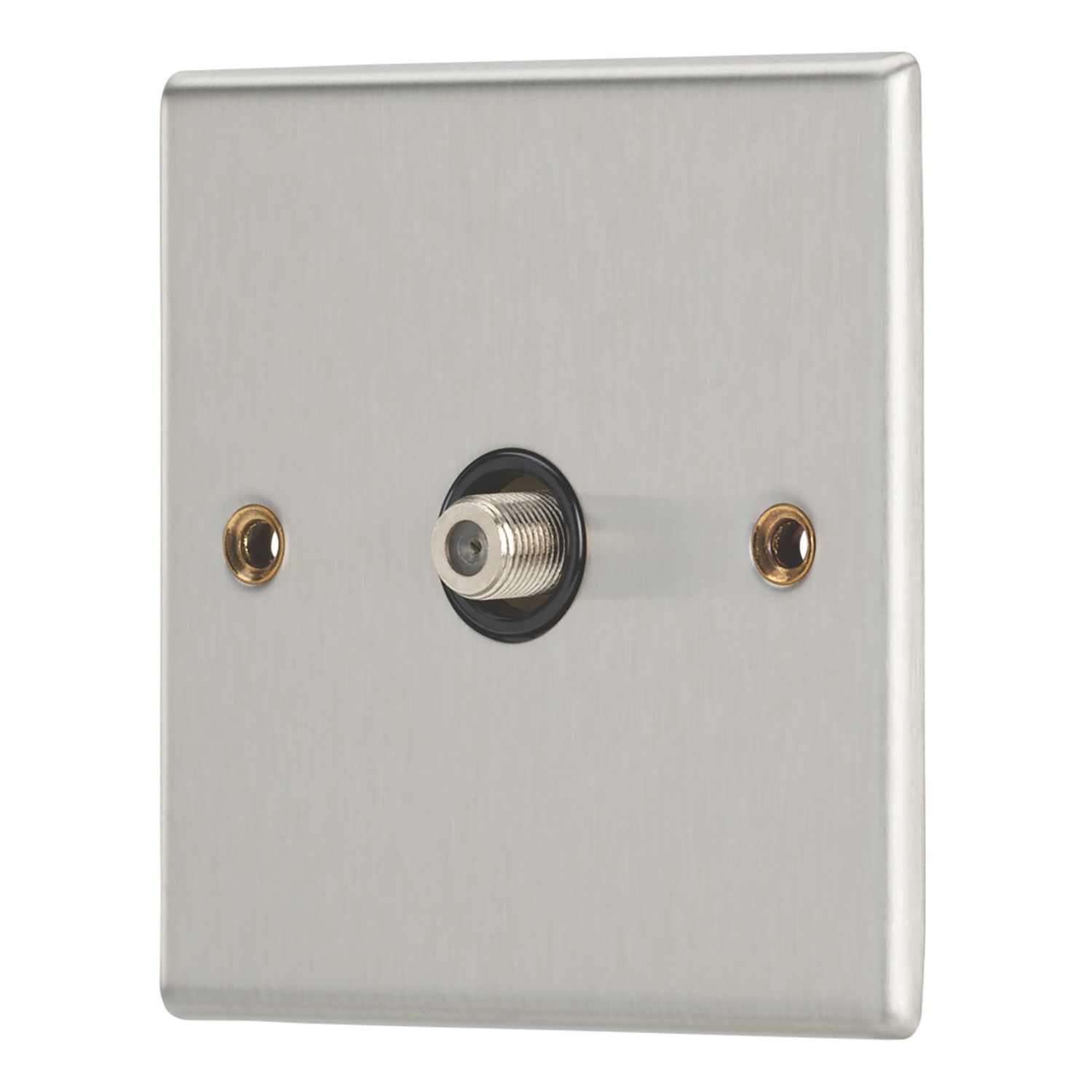 Contactum iConic 1-Gang F-Type Satellite Socket Brushed Steel with Black Inserts (259RP)