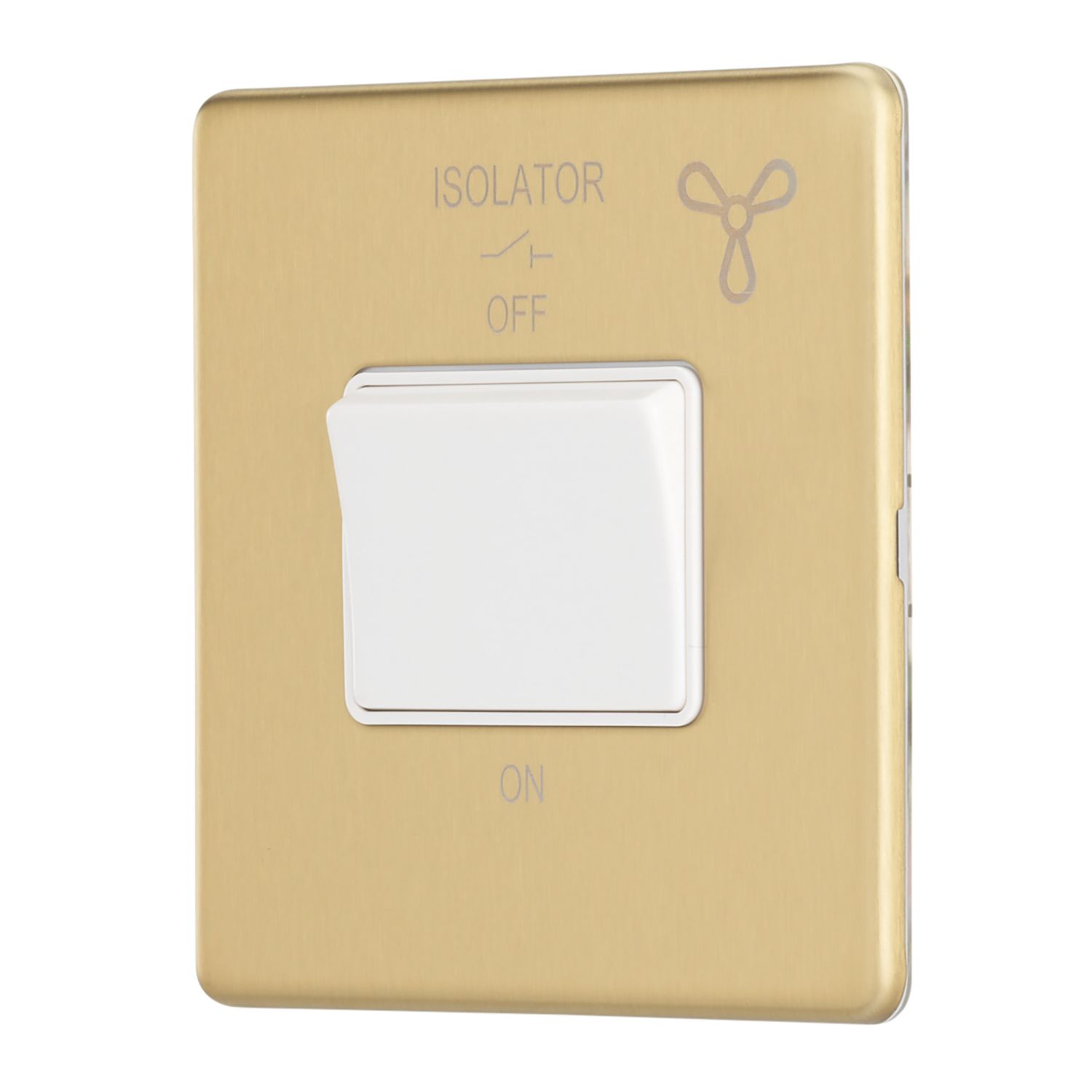 Contactum Lyric 10AX 1-Gang 3-Pole Fan Isolator Switch Brushed Brass with White Inserts (260RP)