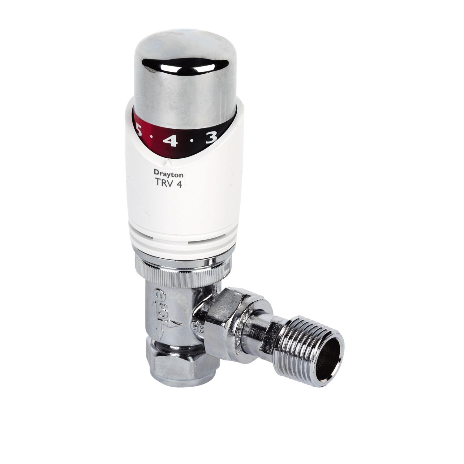 Drayton TRV4 15mm x 1/2" White/Chrome Angled Designer Thermostatic Radiator Valve Head & Body (26100)