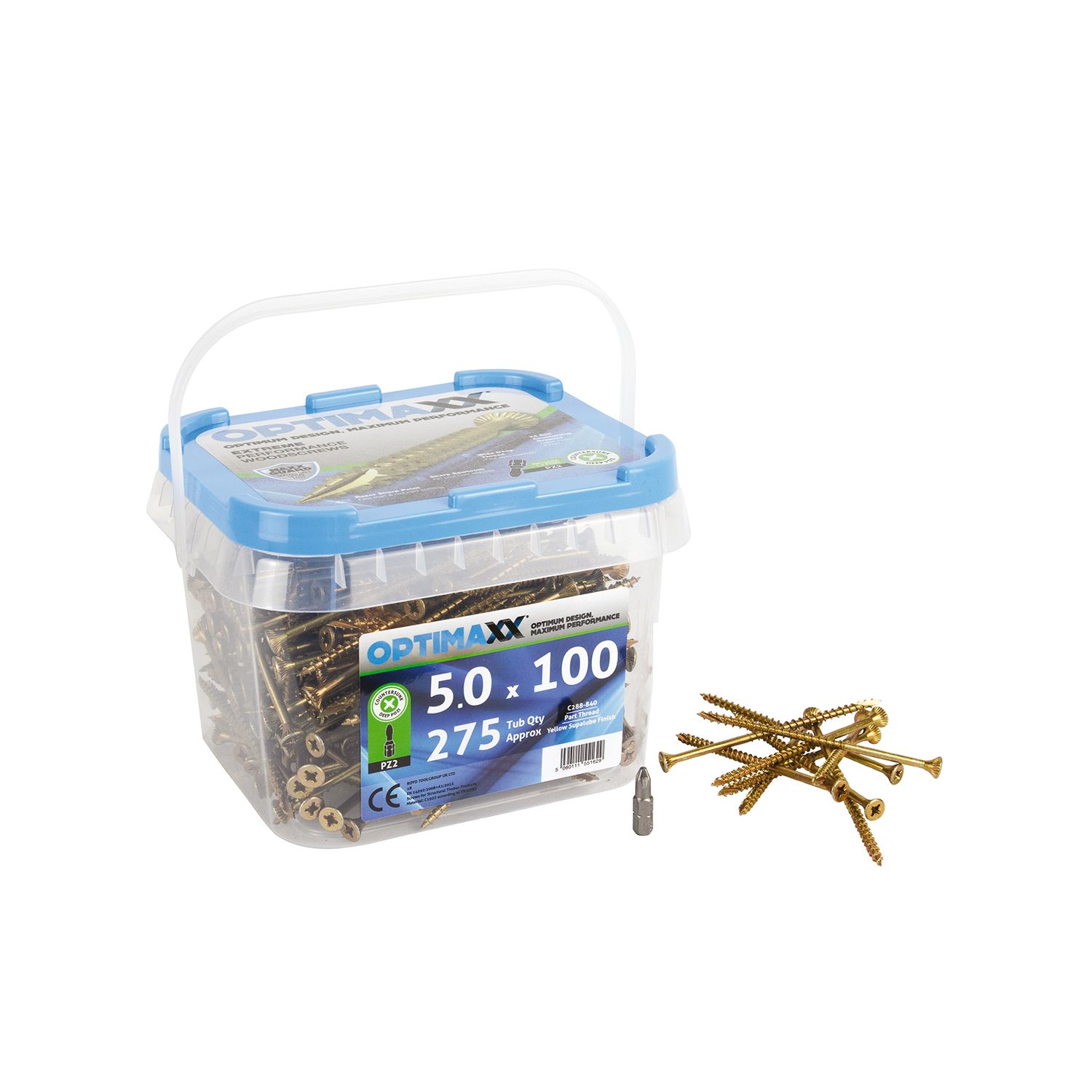 Optimaxx PZ Countersunk Wood Screws 5mm x 100mm 275 Pack (261TY)