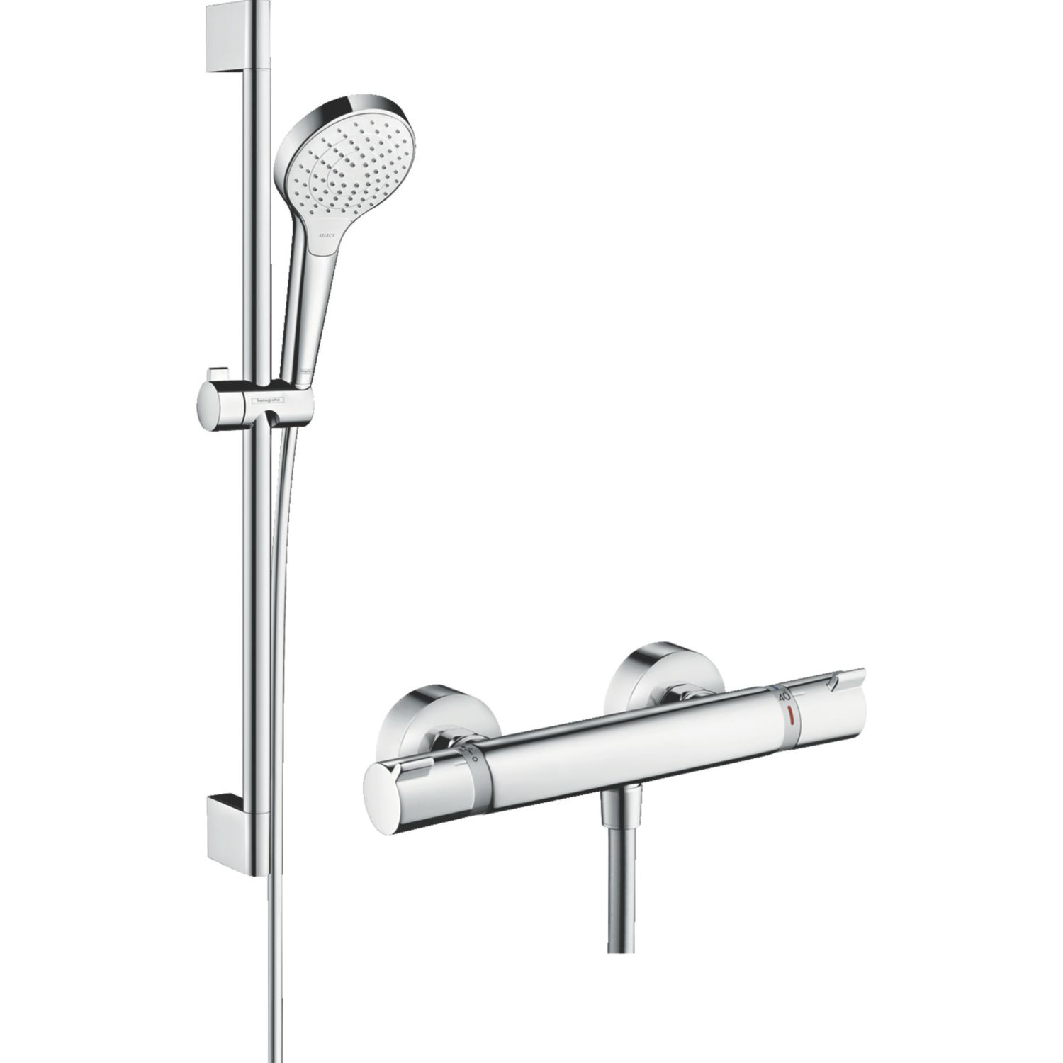 Hansgrohe Croma Select HP Rear-Fed Exposed White/Chrome Thermostatic Mixer Shower (264JX)