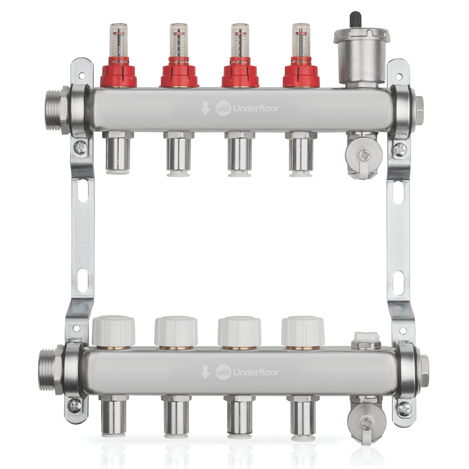 JG Underfloor 4 Port LowFit Heating Manifold Brushed Steel (264TY)