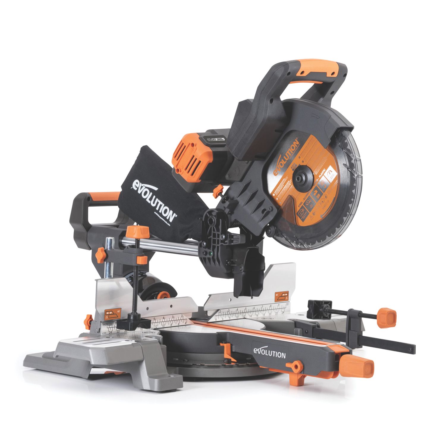 Evolution R255SMS-DB-Li 255mm 36V Li-Ion EXT Brushless Cordless Double-Bevel Sliding Mitre Saw - Bare (266CF)