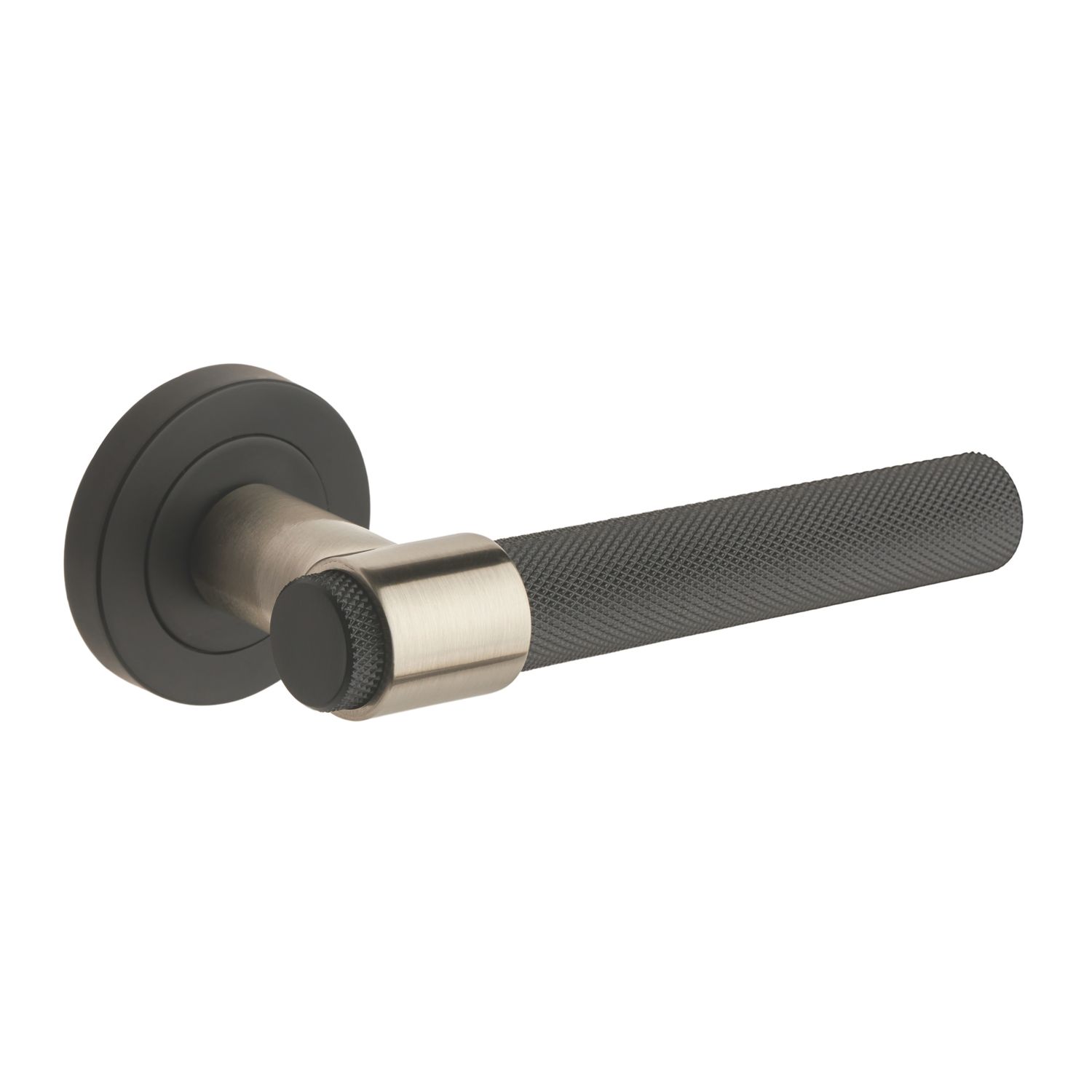 Designer Levers Kensington Knurled Lever on Rose Door Handle Pair Black / Nickel (267KK)