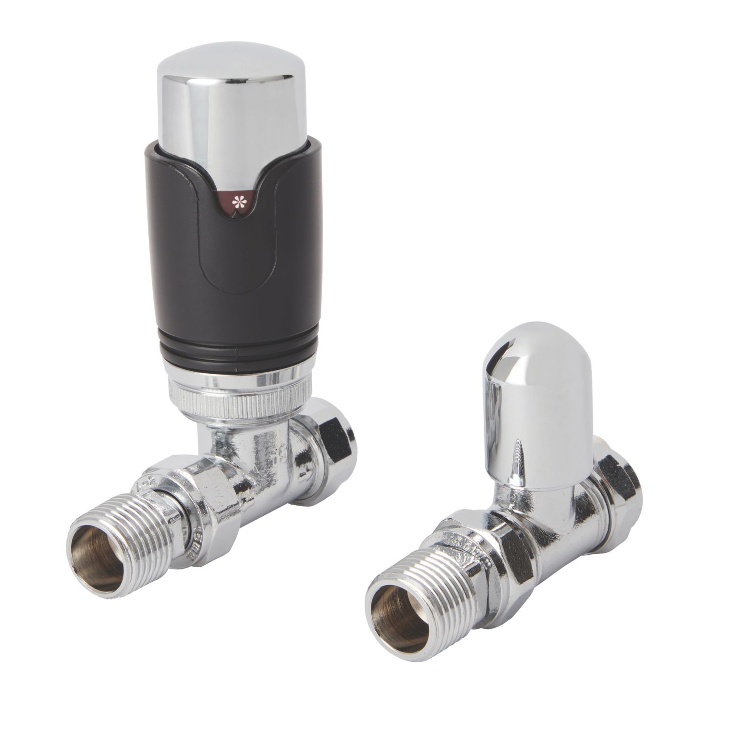 Flomasta 1/2" x 15mm Black/Chrome Straight & L/S Modern Thermostatic Radiator Valve & Lockshield (268FW)