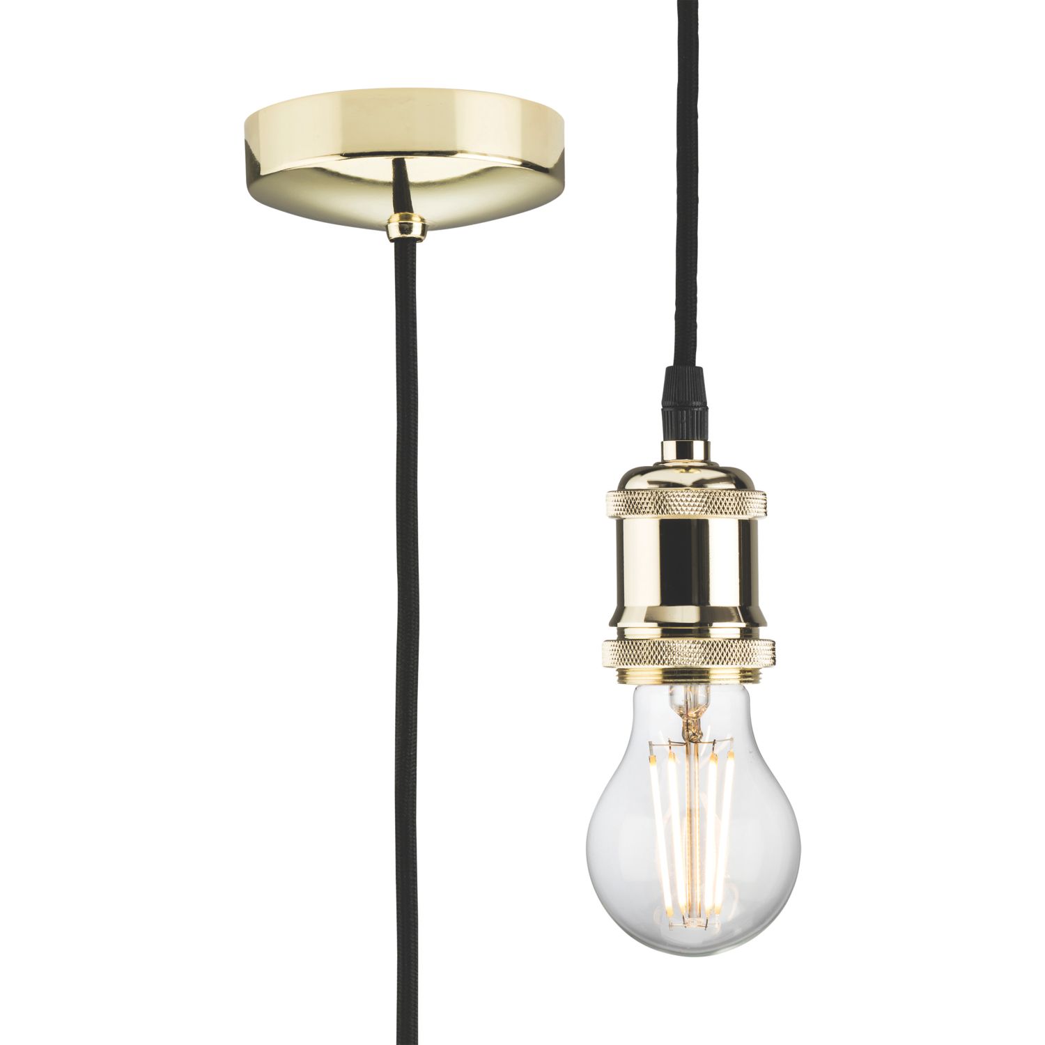 Knightsbridge Vintage 1.8m Pendant Set Light Fitting E27 Polished Brass 3 1/2" (271VF)
