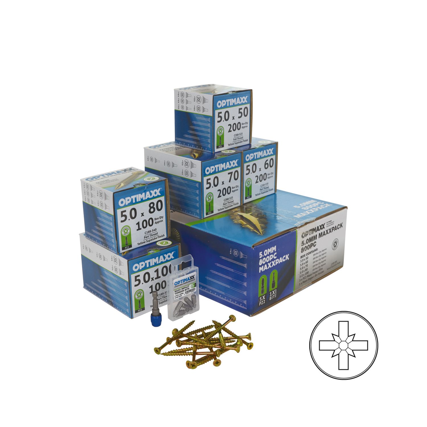 Optimaxx PZ Countersunk Woodscrew Set 800 Pieces (272TY)