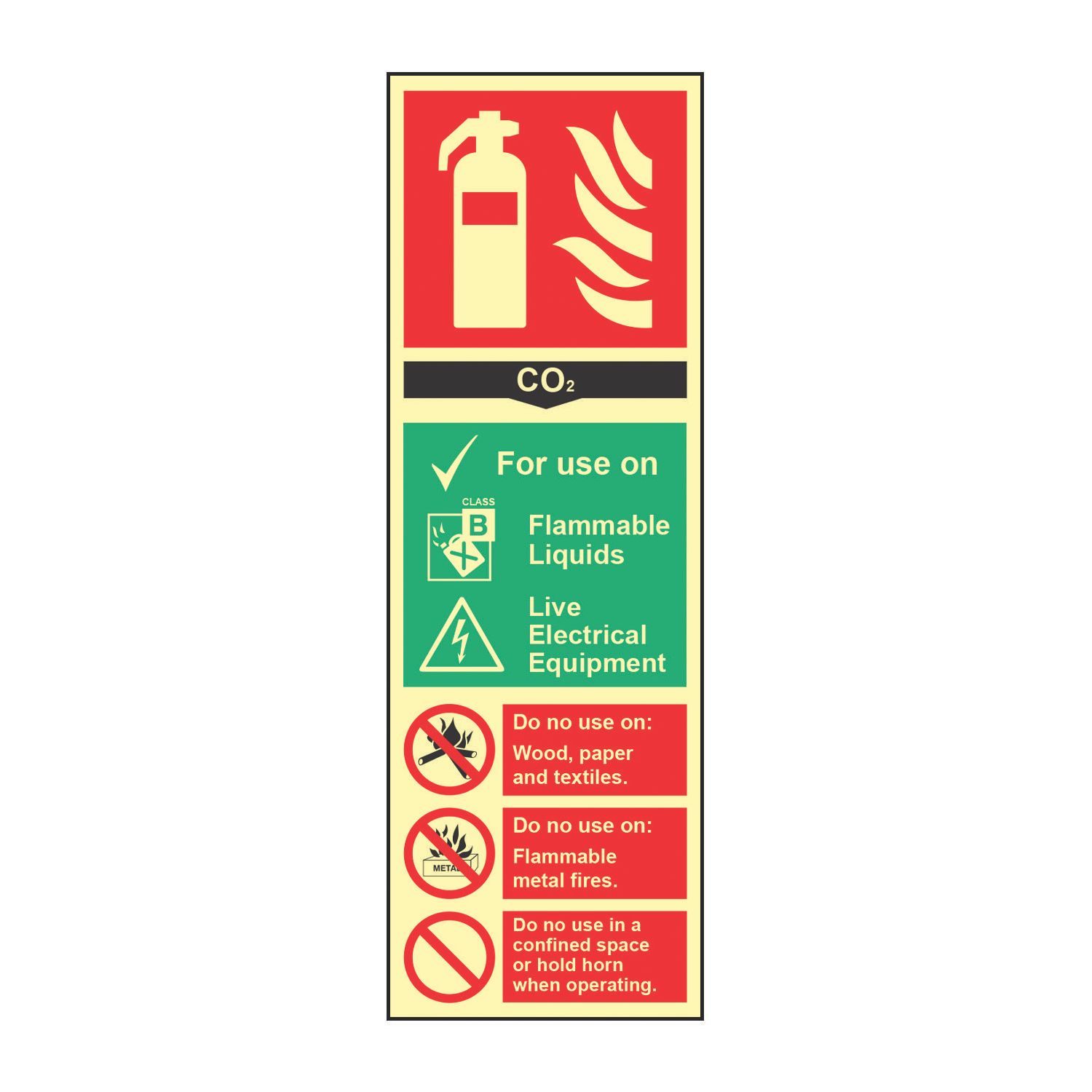 Essentials Photoluminescent "Fire Extinguisher CO2" Sign 100mm x 300mm (274FG)
