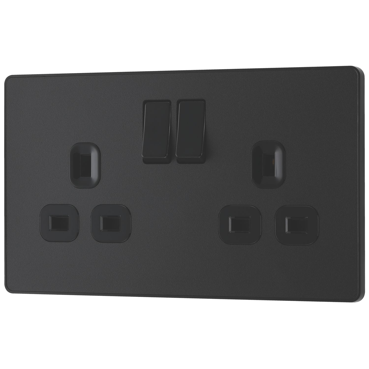 British General Evolve 13A 2-Gang SP Switched Socket Matt Black with Black Inserts (275RF)