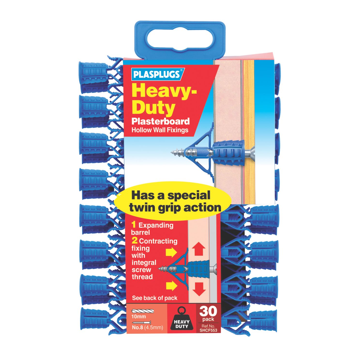 Plasplugs HD Plasterboard Heavy Duty Plasterboard Fixings 12mm x 36mm 30 Pack (2760K)