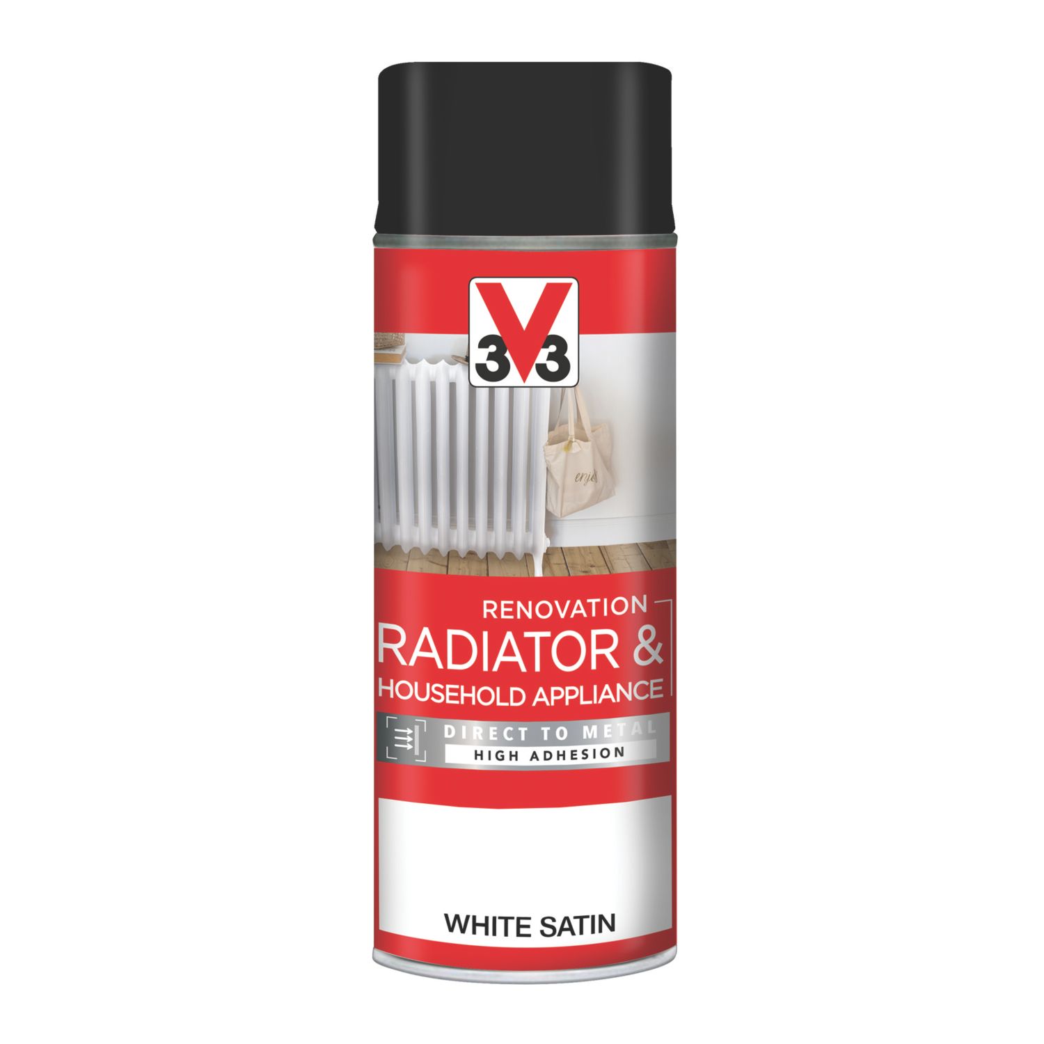 V33 400ml White Satin Heat Resistant Radiator & Appliance Spray Paint (278FW)