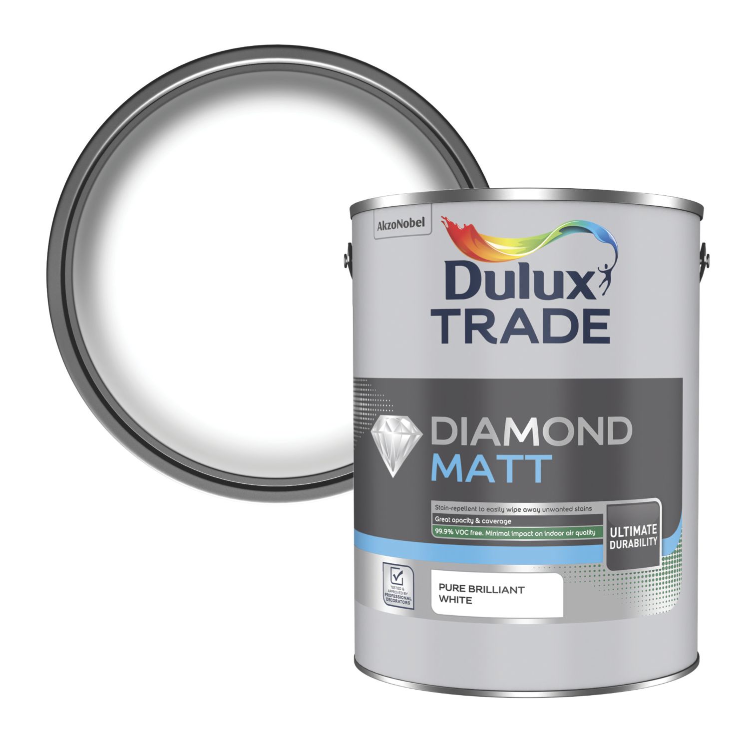 Dulux Trade Diamond 5Ltr Pure Brilliant White Matt Emulsion Paint (280AX)