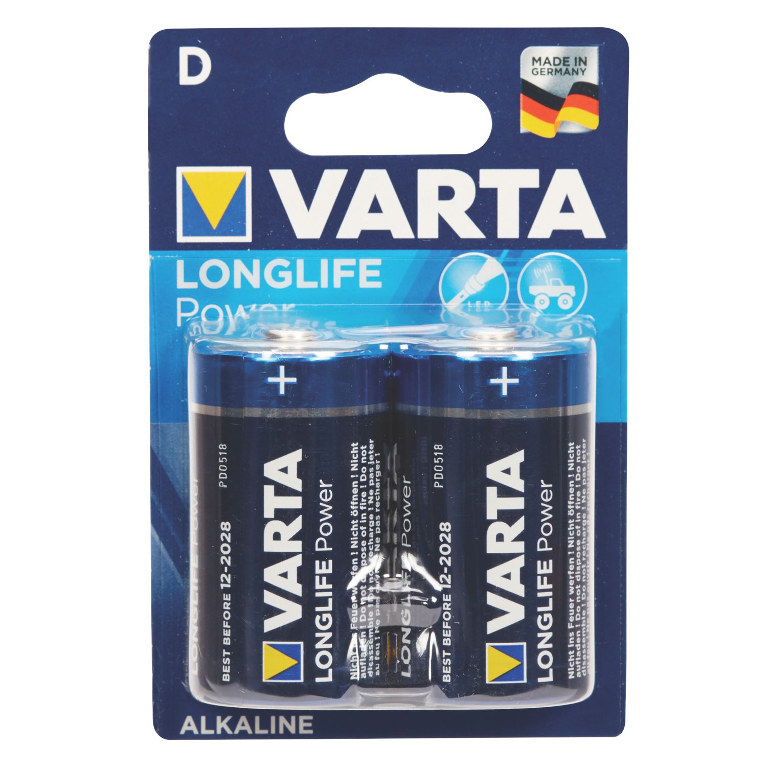 Varta Longlife Power D 1.5V Alkaline High Energy Batteries 2 Pack (2829K)