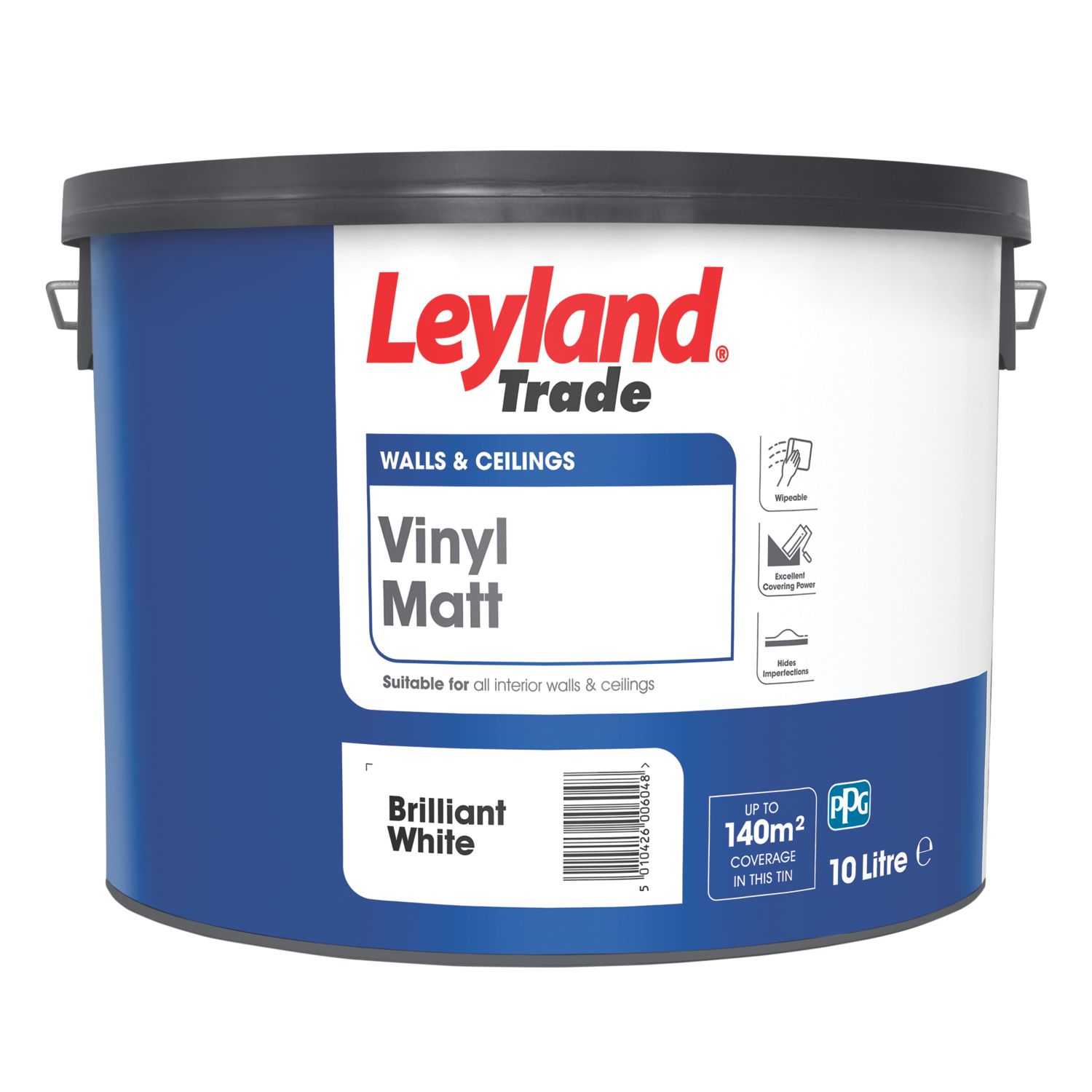 Leyland Trade 10Ltr Brilliant White Vinyl Matt Emulsion Paint (28311)