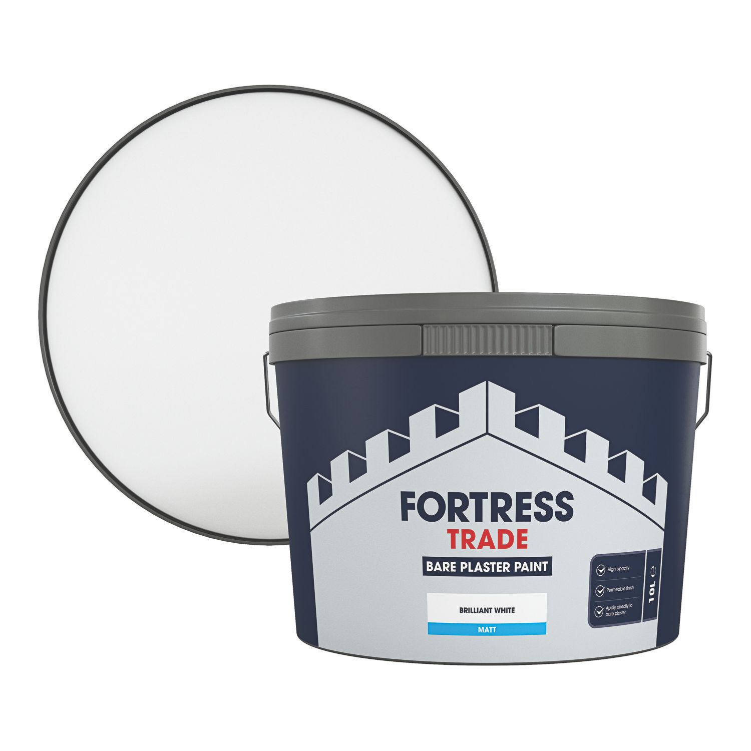 Fortress Trade 10Ltr Brilliant White Matt Emulsion Bare Plaster Paint (284JM)