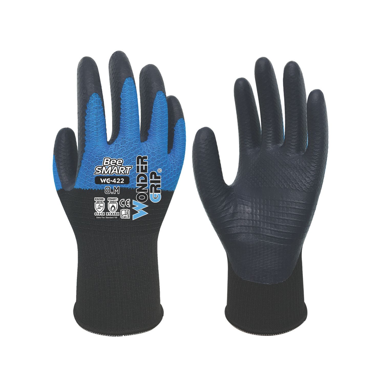 Wonder Grip WG-422 Bee-Smart General Handling Gloves Black/Blue Medium (285VJ)