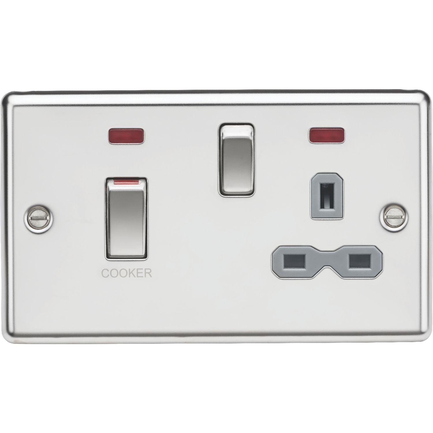 Knightsbridge 45A 2-Gang DP Cooker Switch & 13A DP Switched Socket Polished Chrome with LED with Colour-Matched Inserts (286TY)