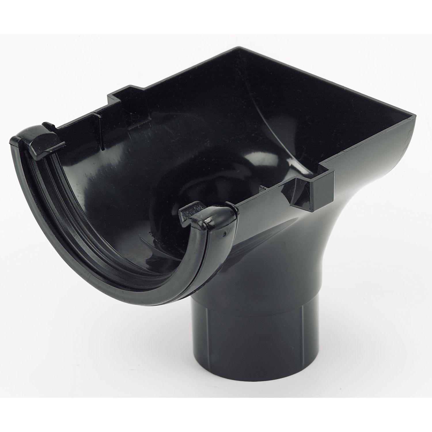 FloPlast uPVC Half Round Stop End Outlet Black 112mm x 68mm (28767)