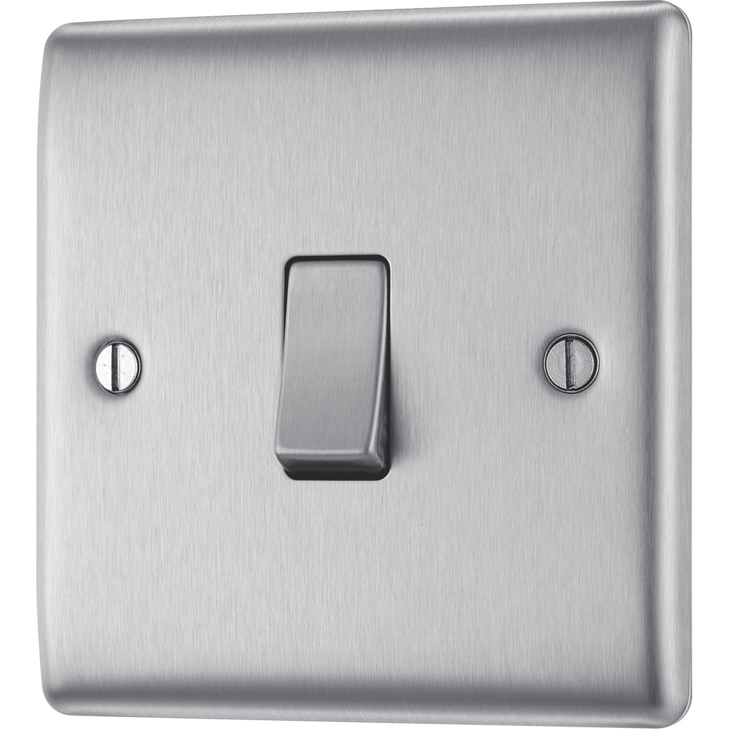 British General Nexus Metal 20A 16AX 1-Gang 2-Way Light Switch Brushed Steel (289PM)