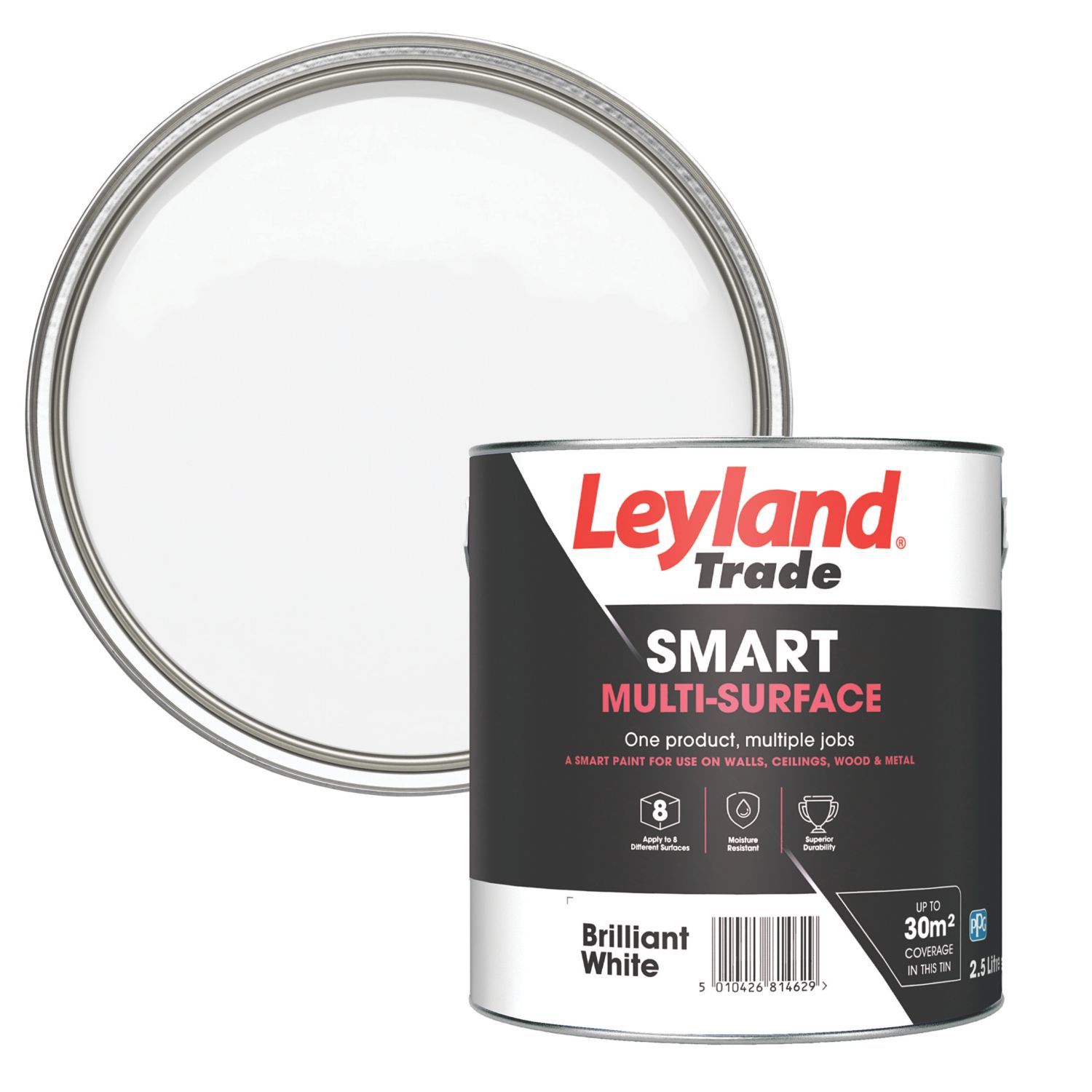 Leyland Trade 2.5Ltr Brilliant White Eggshell Emulsion Multi Surface Paint (289PT)