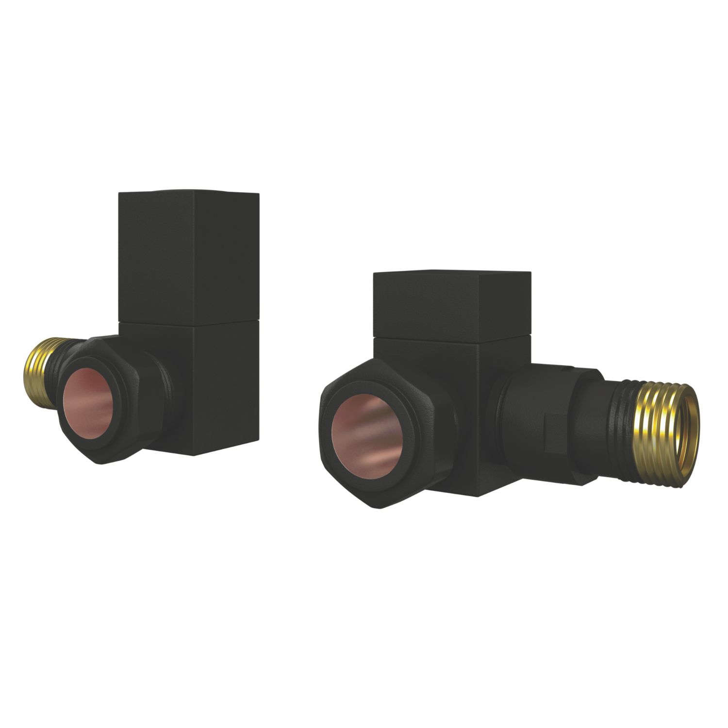ETAL Swelt 15mm x 1/2" Matt Black Corner Designer Manual Radiator Valve Head & Body 2 Pack (289VV)