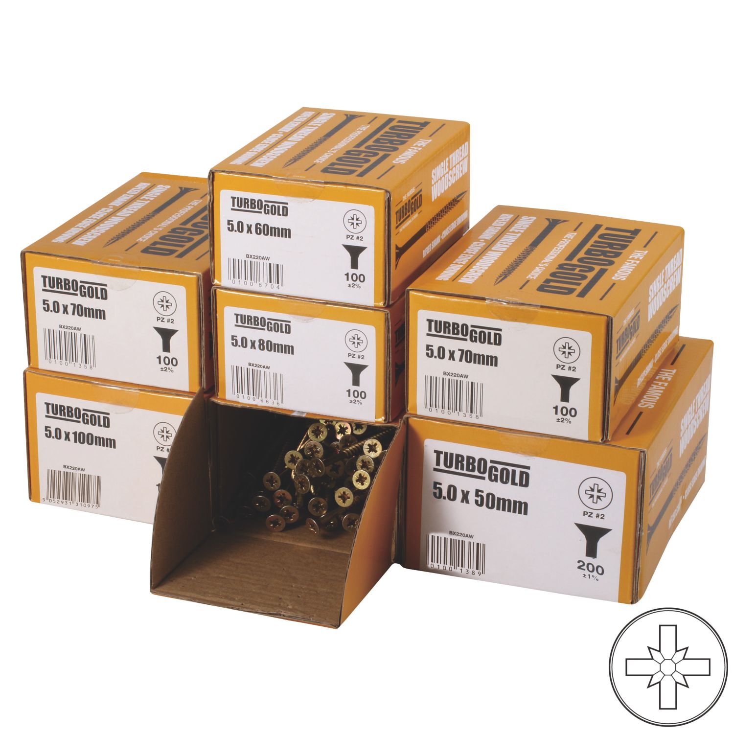 TurboGold PZ Double-Countersunk 5mm (Dia) Multipurpose Screw Trade Pack 1000 Pcs (290PT)