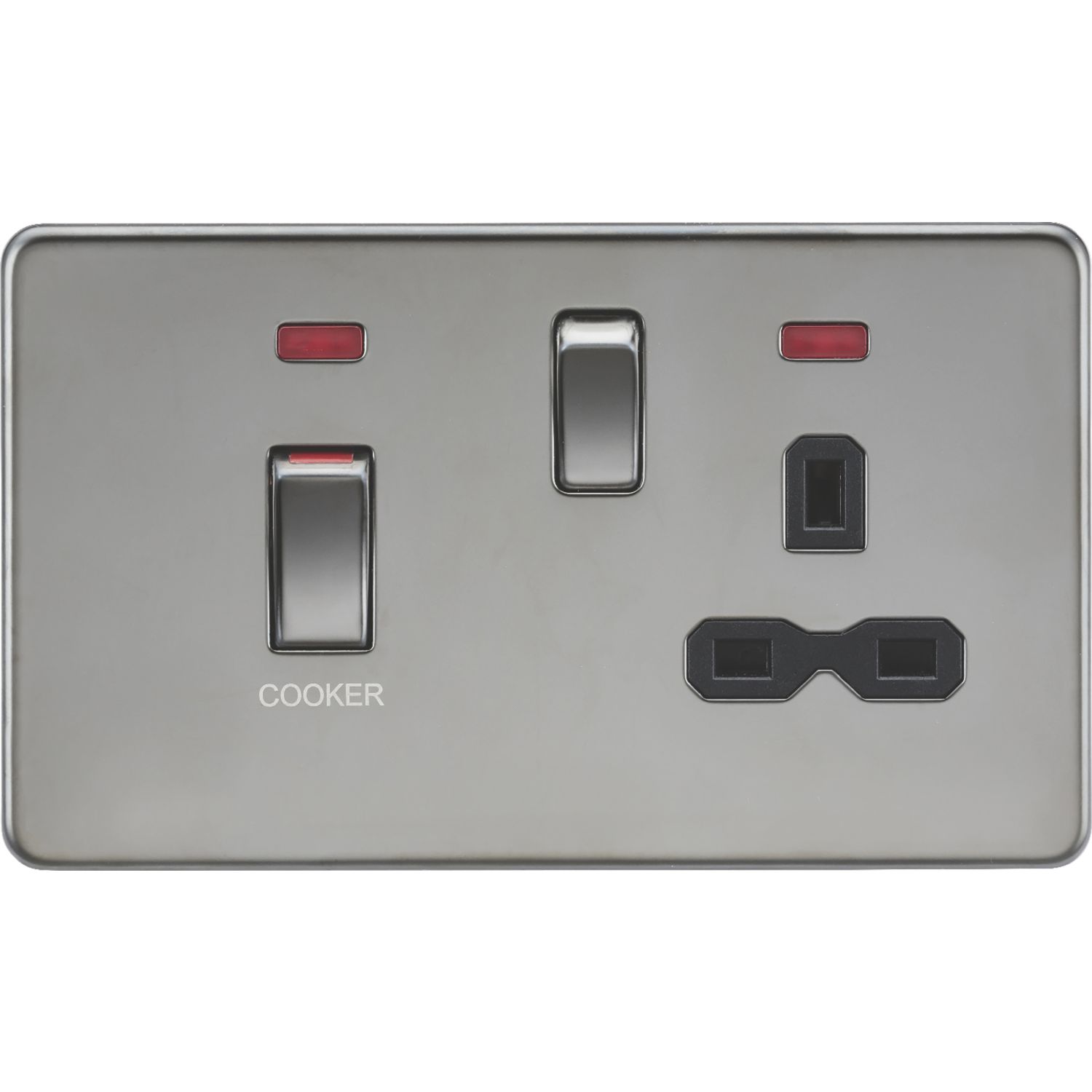 Knightsbridge 45A 2-Gang DP Cooker Switch & 13A DP Switched Socket Black Nickel with LED with Black Inserts (291VR)