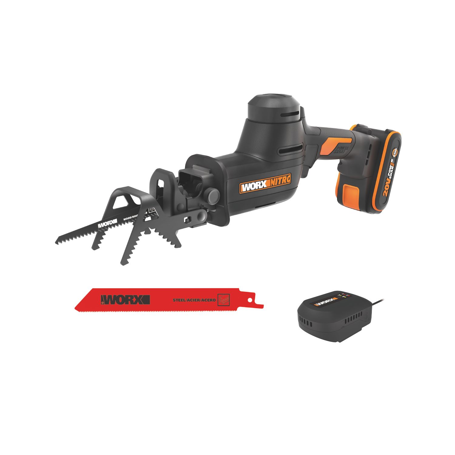Worx WG893E 20V 1 x 2.0Ah Li-Ion PowerShare Brushless Cordless Reciprocating Garden Saw (292YU)