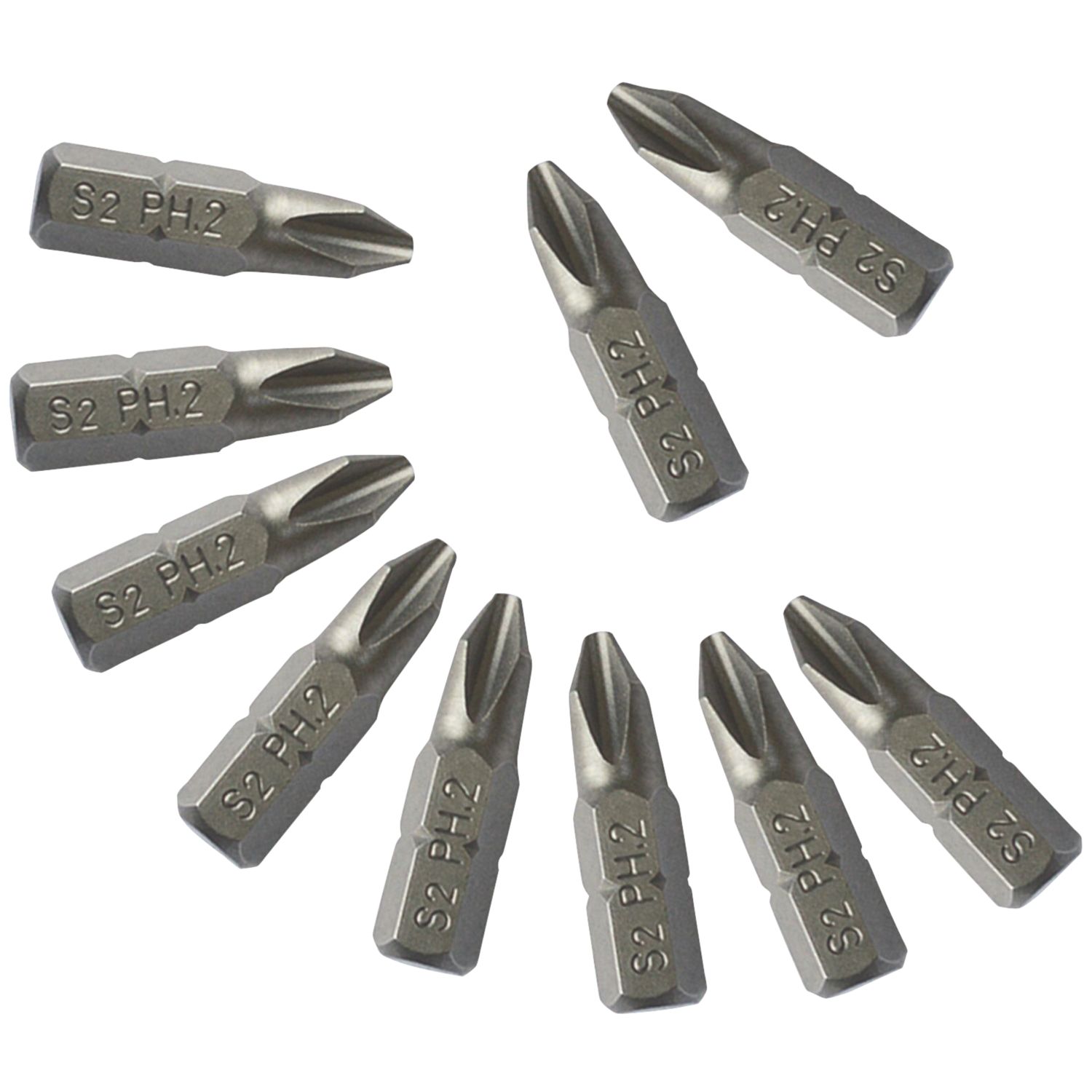1/4" 25mm Hex Shank PH2 Screwdriver Bits 10 Pack (2934V)