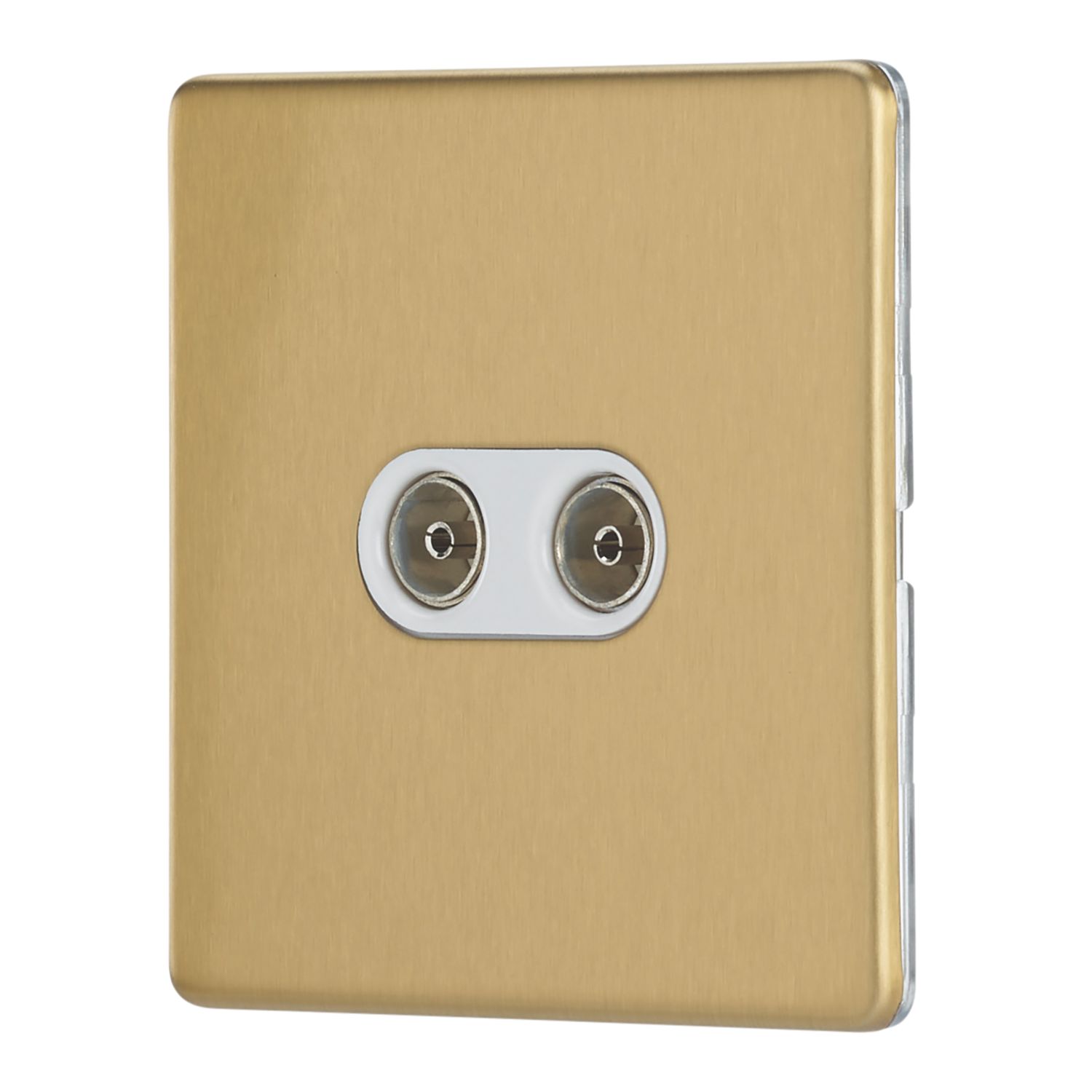 Contactum Lyric 2-Gang Female Coaxial TV Socket Brushed Brass with White Inserts (296RP)