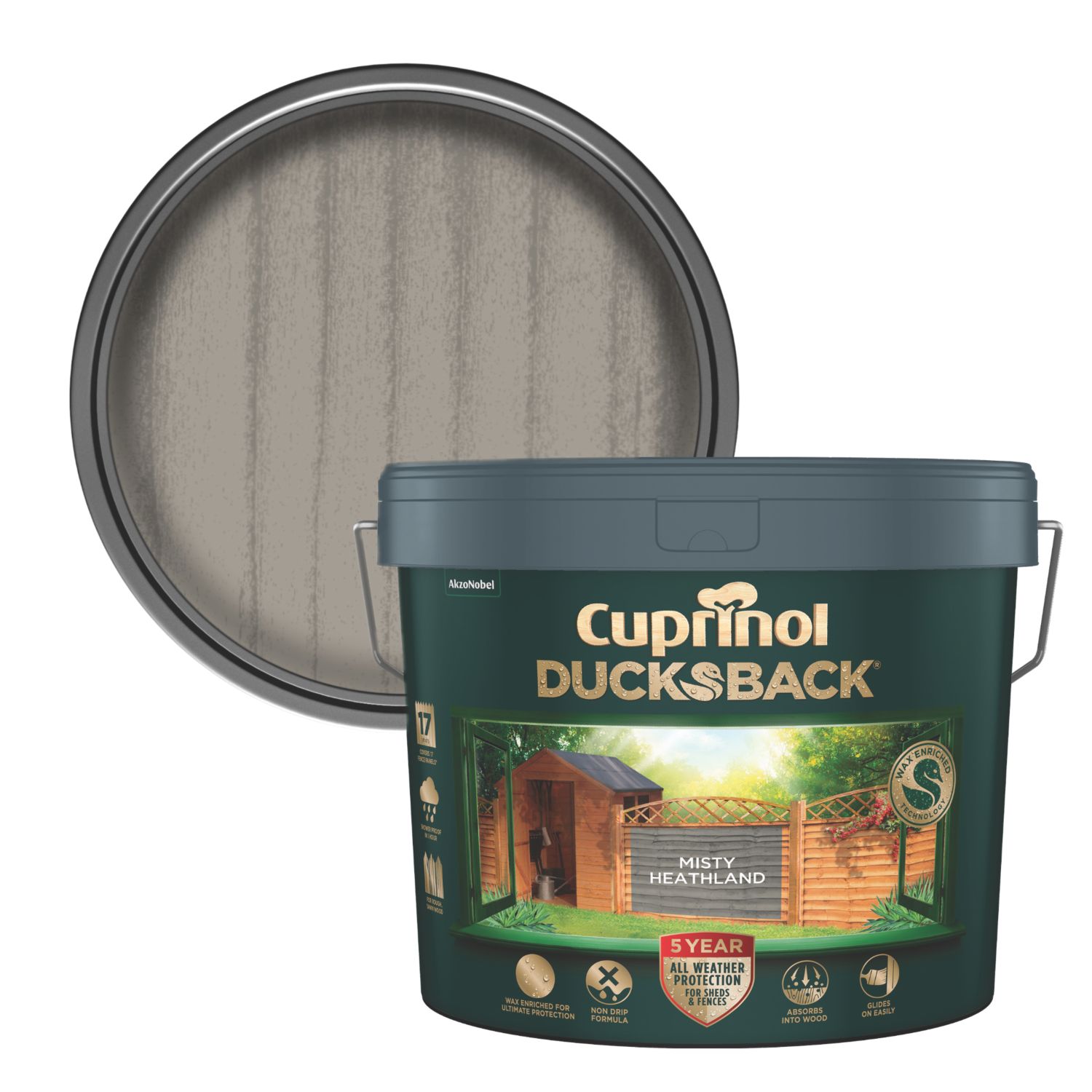 Cuprinol Ducksback 9Ltr Misty Heathland Shed & Fence Paint (297XH)