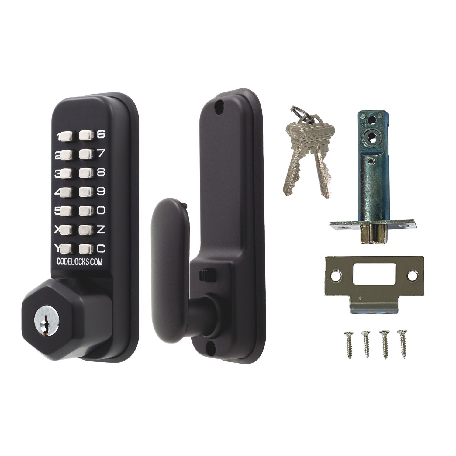 Codelocks Push-Button Lock & Mortice Latch with Code-Free Mode 52mm Matt Black (300KK)