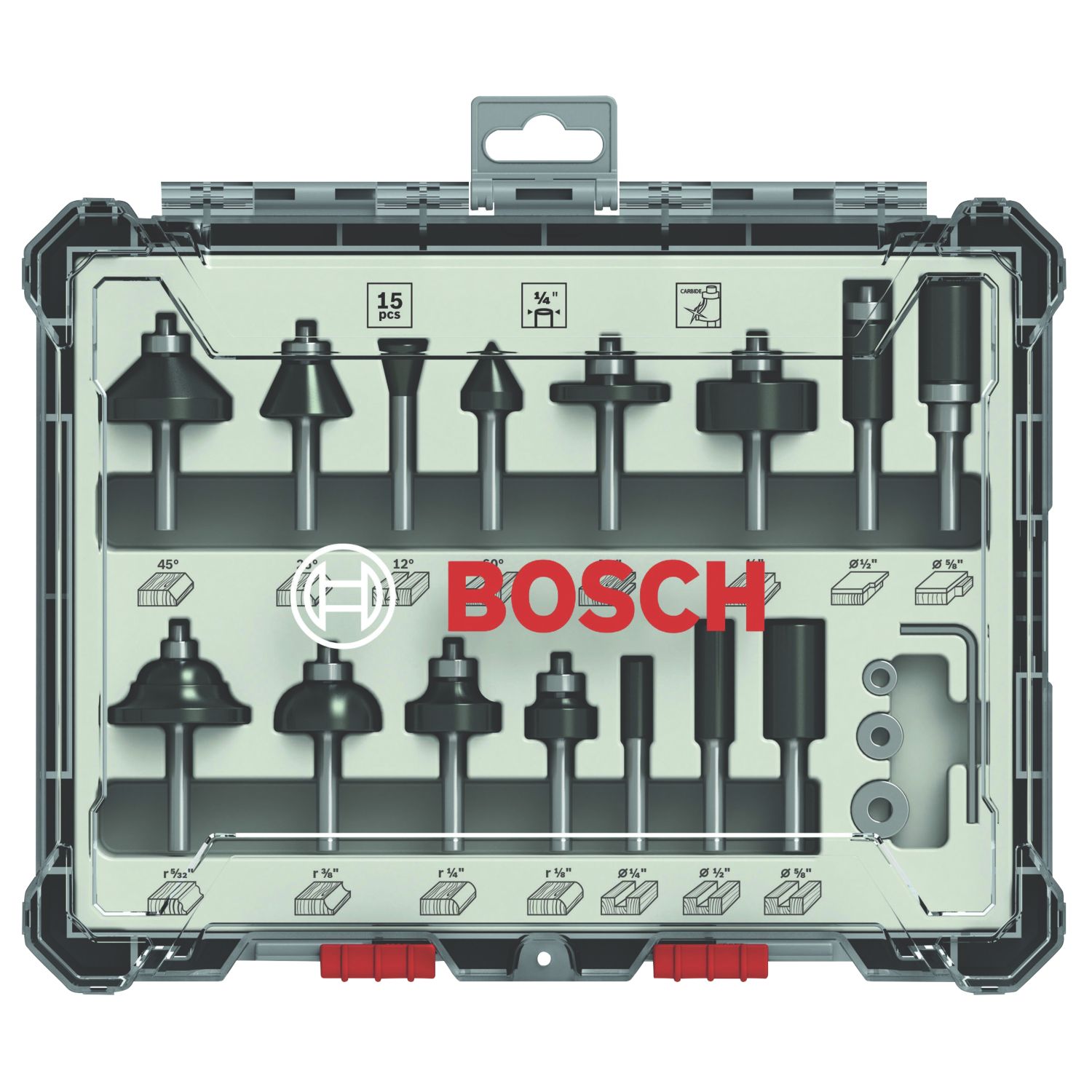 Bosch 1/4" Shank Router Bit Set 15 Pcs (300KY)