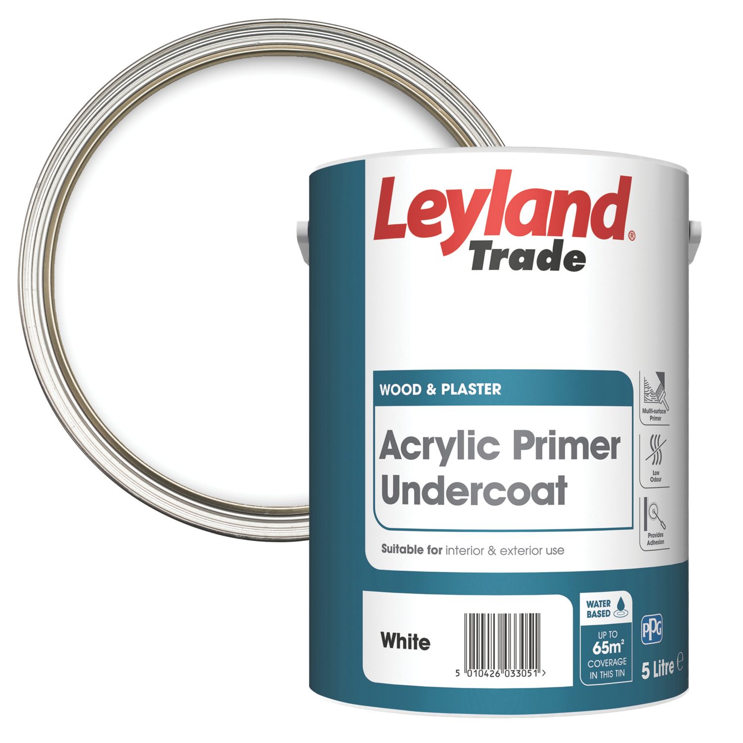 Leyland Trade Acrylic 5Ltr White Matt Interior & Exterior Wood Primer Undercoat (30244)