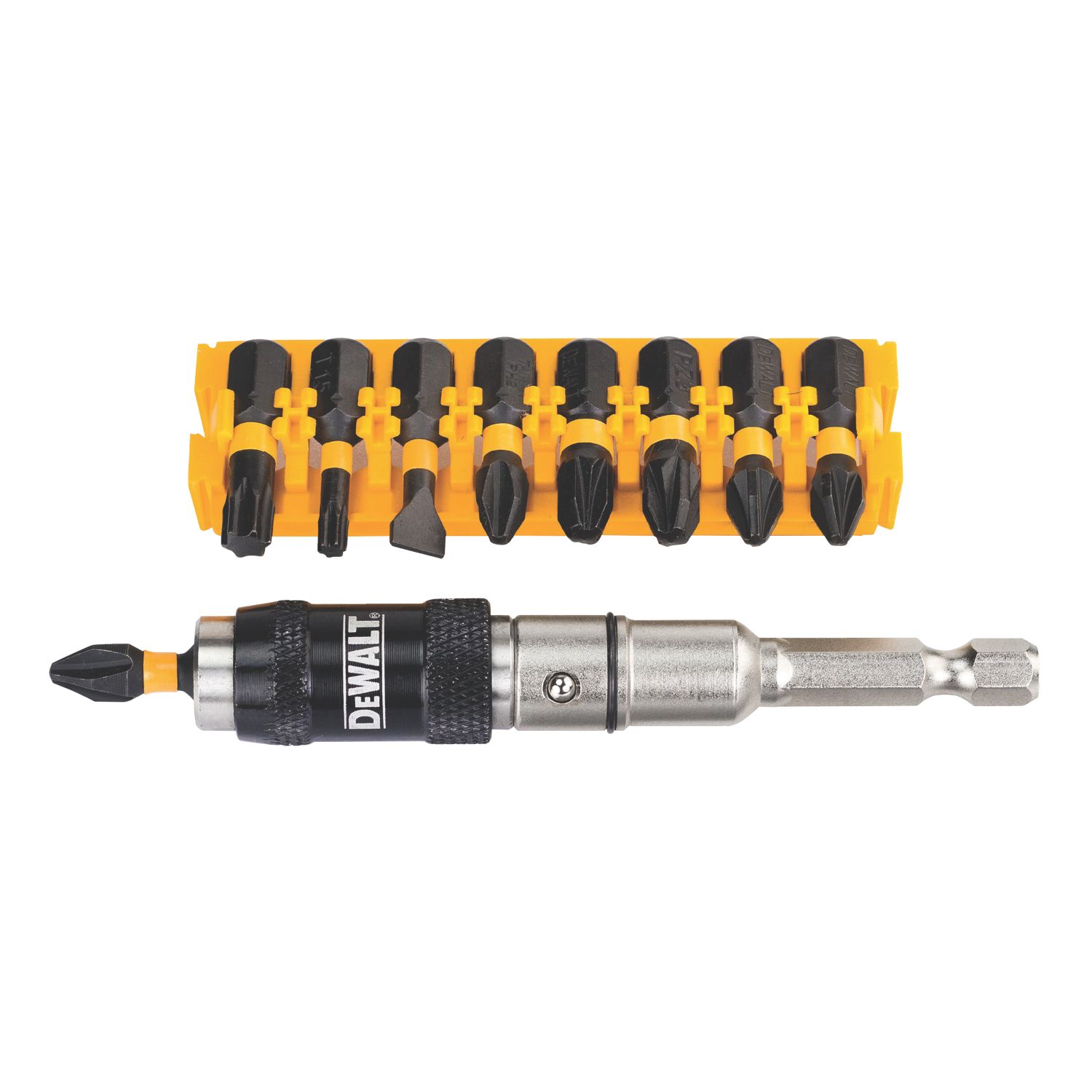 DEWALT Extreme 6.35mm Hex Shank Mixed Impact Torsion Screwdriver Bit Set with Pivoting Tip Holder 11 Pieces (307FH)