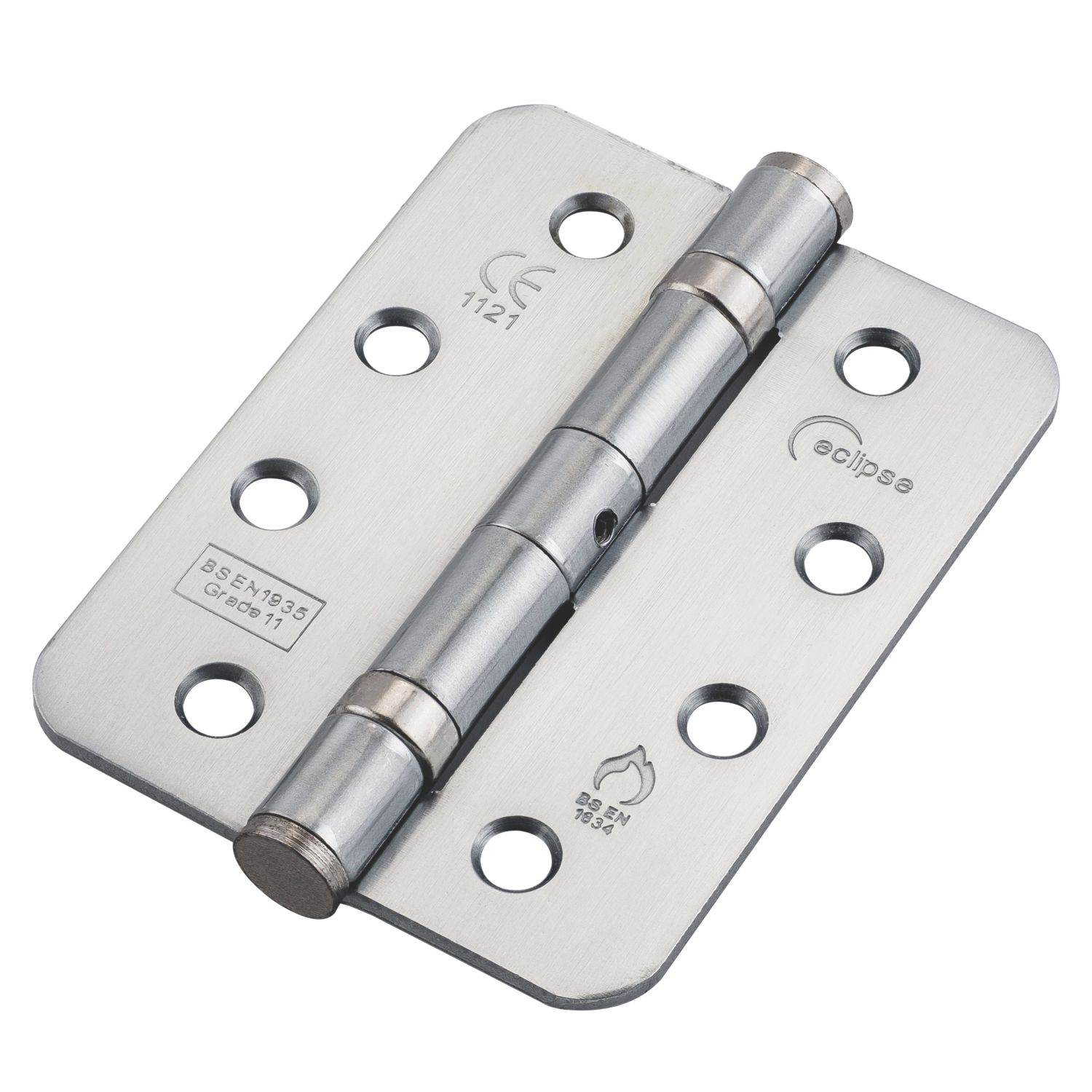Eclipse Satin Chrome Grade 11 Fire Rated Ball Bearing Hinges Radius Corners 102mm x 76mm 2 Pack (3122P)