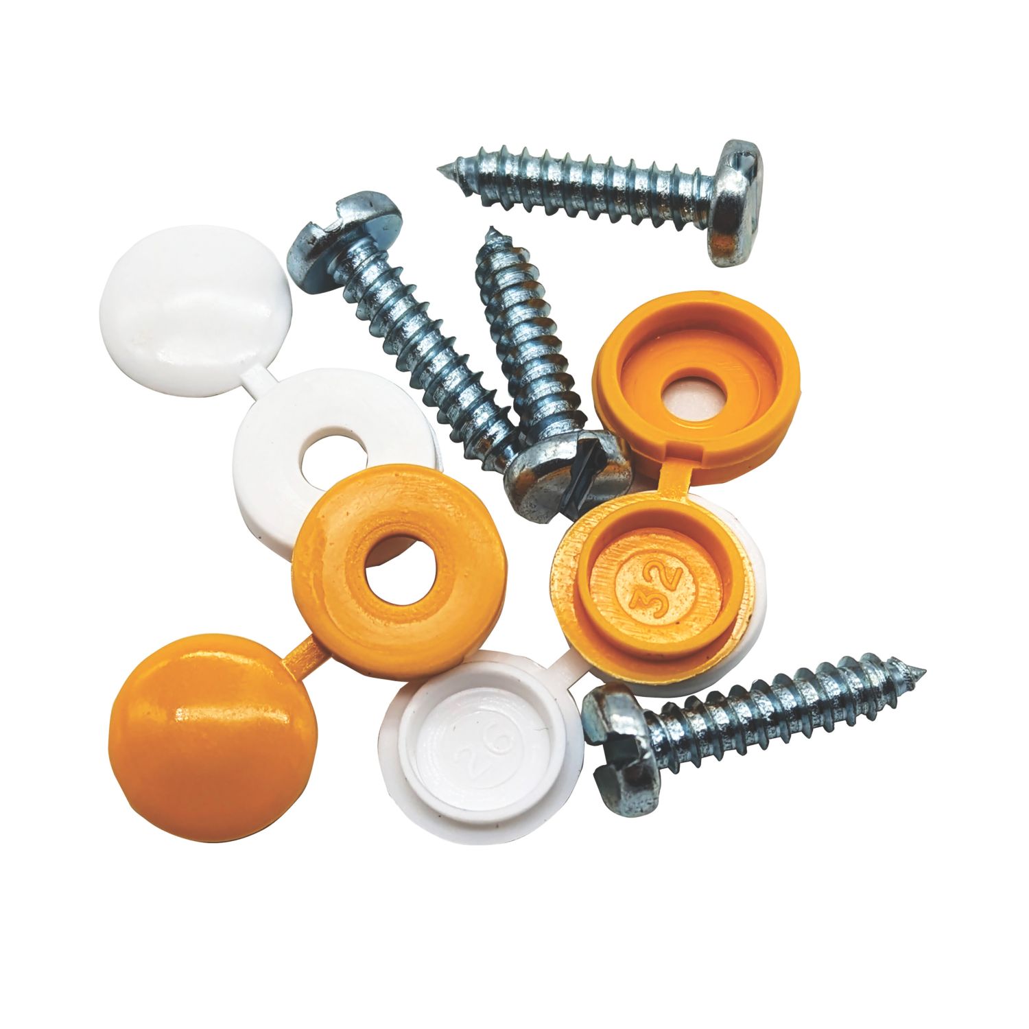 Pearl Consumables Slotted Self Tapping Yellow/White Number Plate Screws & Caps 4 Piece Set (314YY)