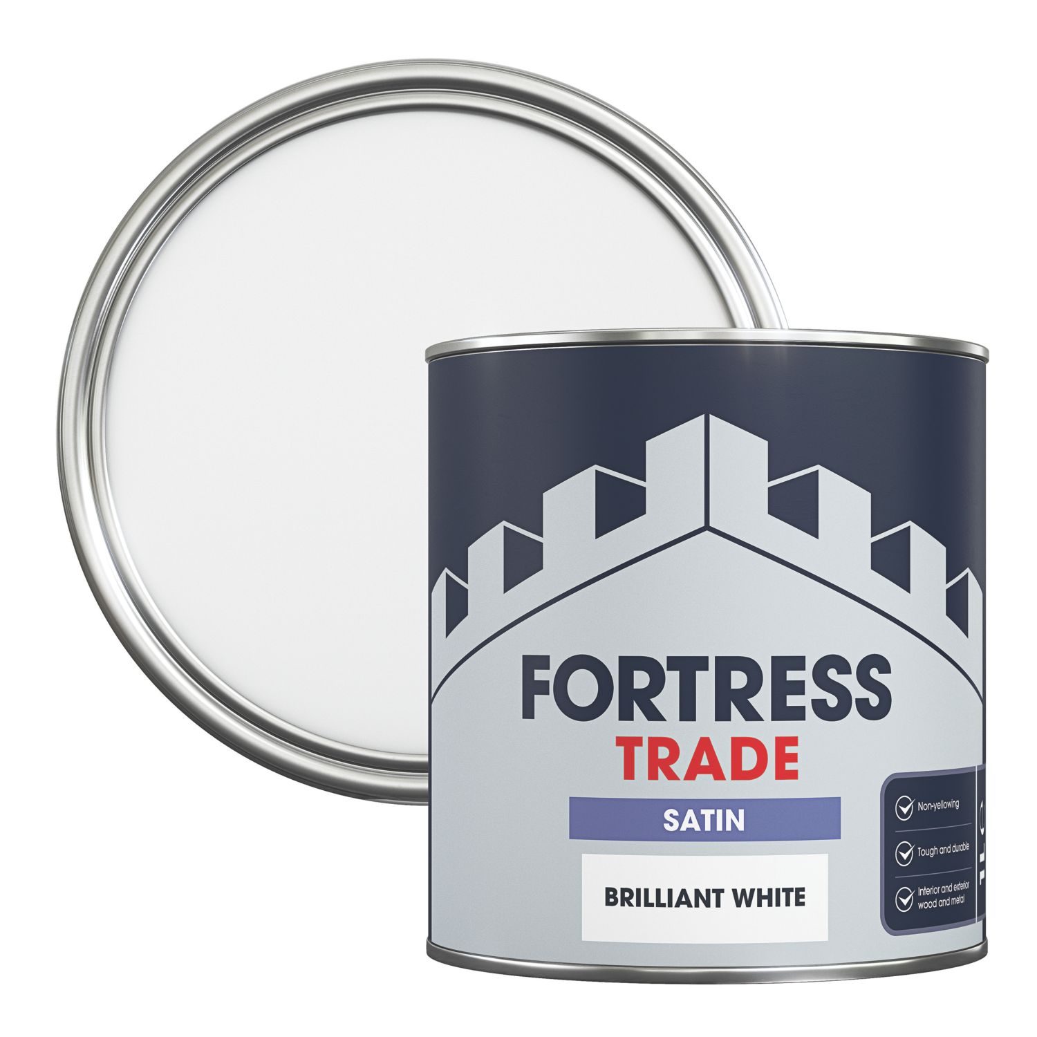 Fortress Trade 1Ltr Brilliant White Satin Water-Based Trim Paint (316JM)