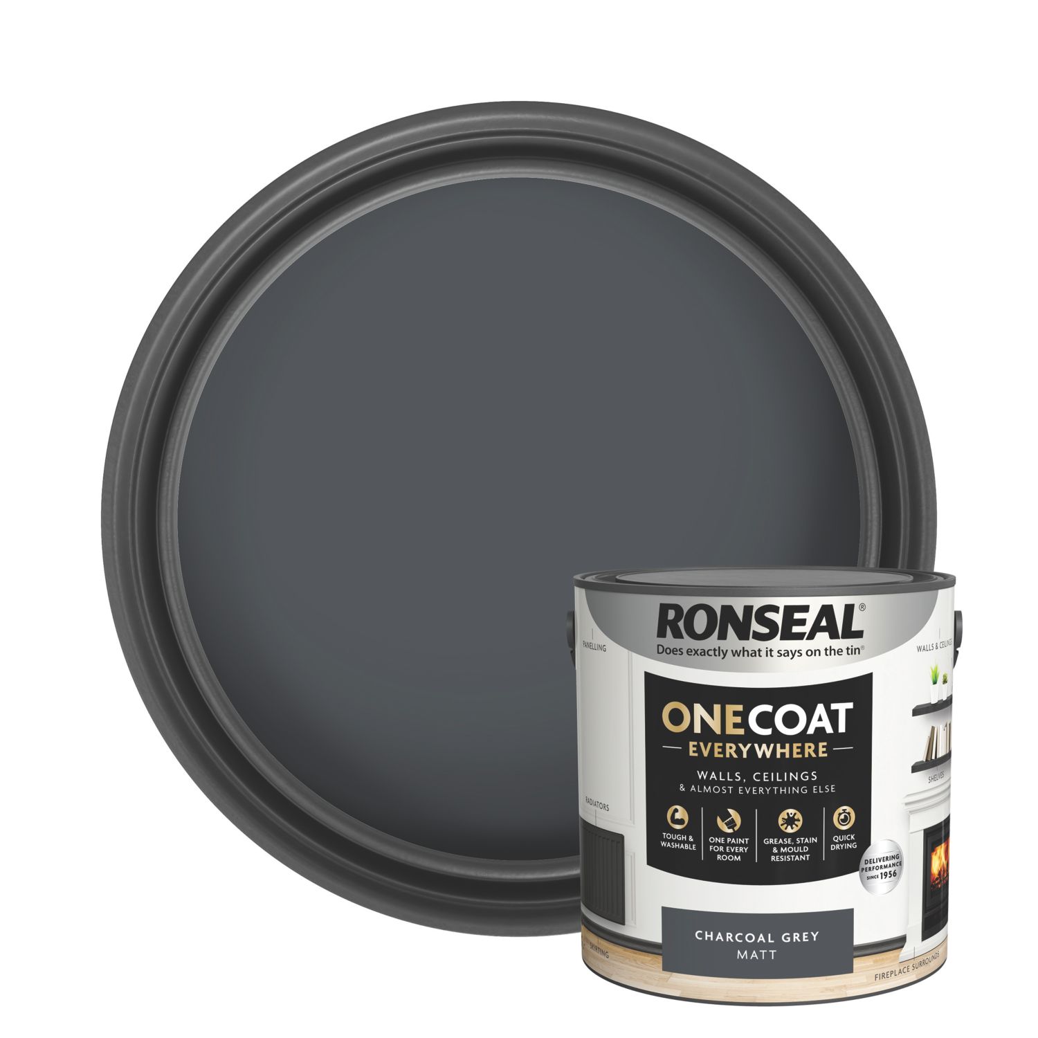 Ronseal 2.5Ltr Charcoal Grey Matt Emulsion Multi Surface Paint (317CE)