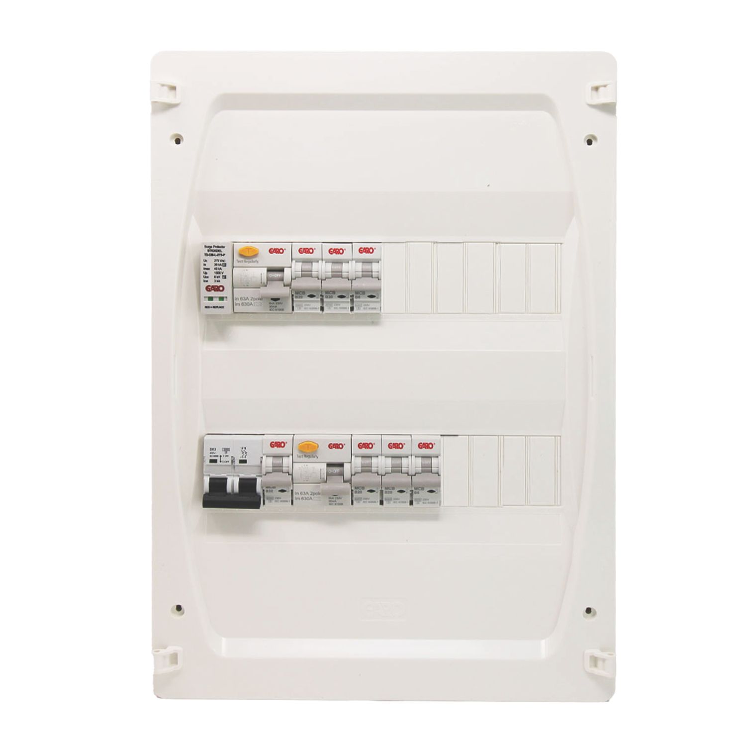 Garo G224B-7AS 24-Module 7-Way Populated Dual RCD Consumer Unit with SPD (318CX)