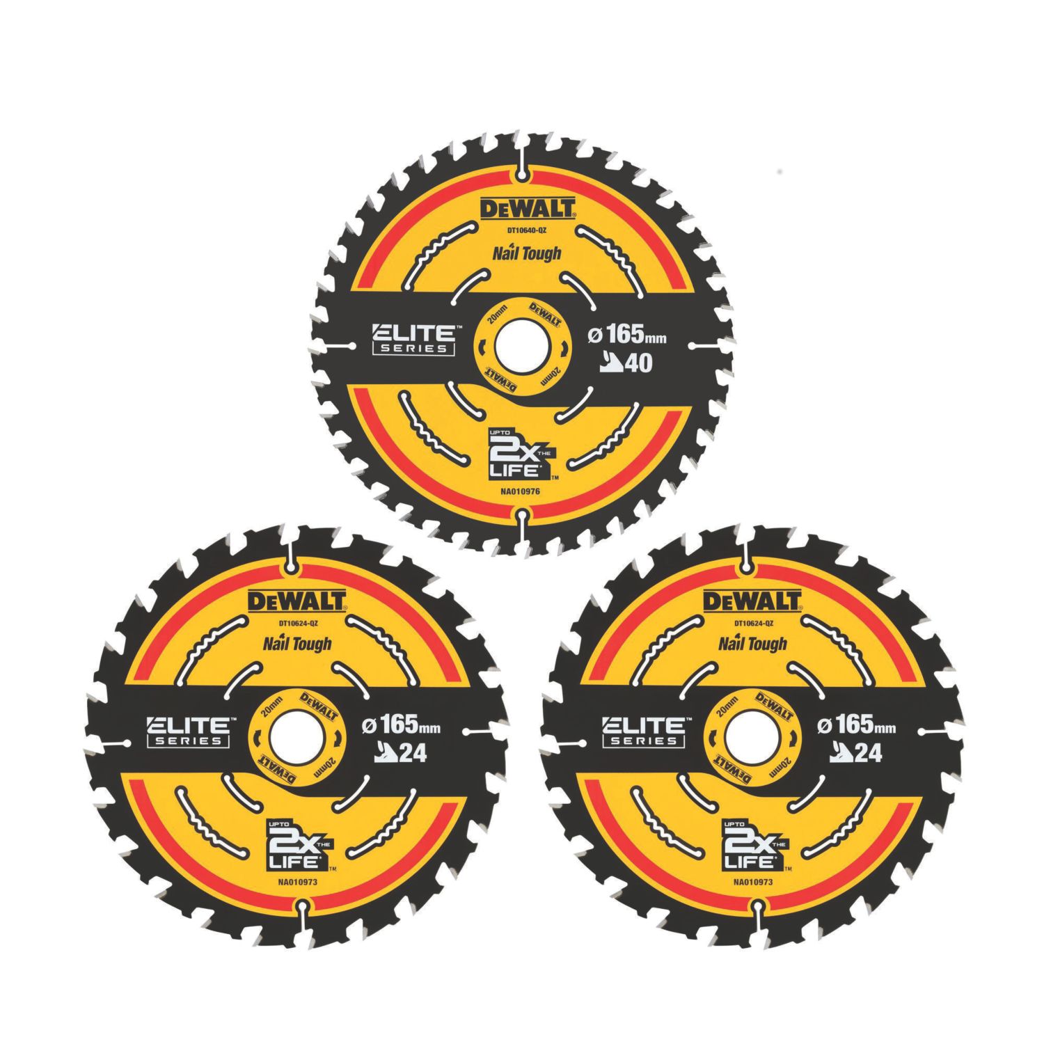 DEWALT Wood Extreme Circular Saw Blades 165mm x 20mm 24/40T 3 Pieces (32047)