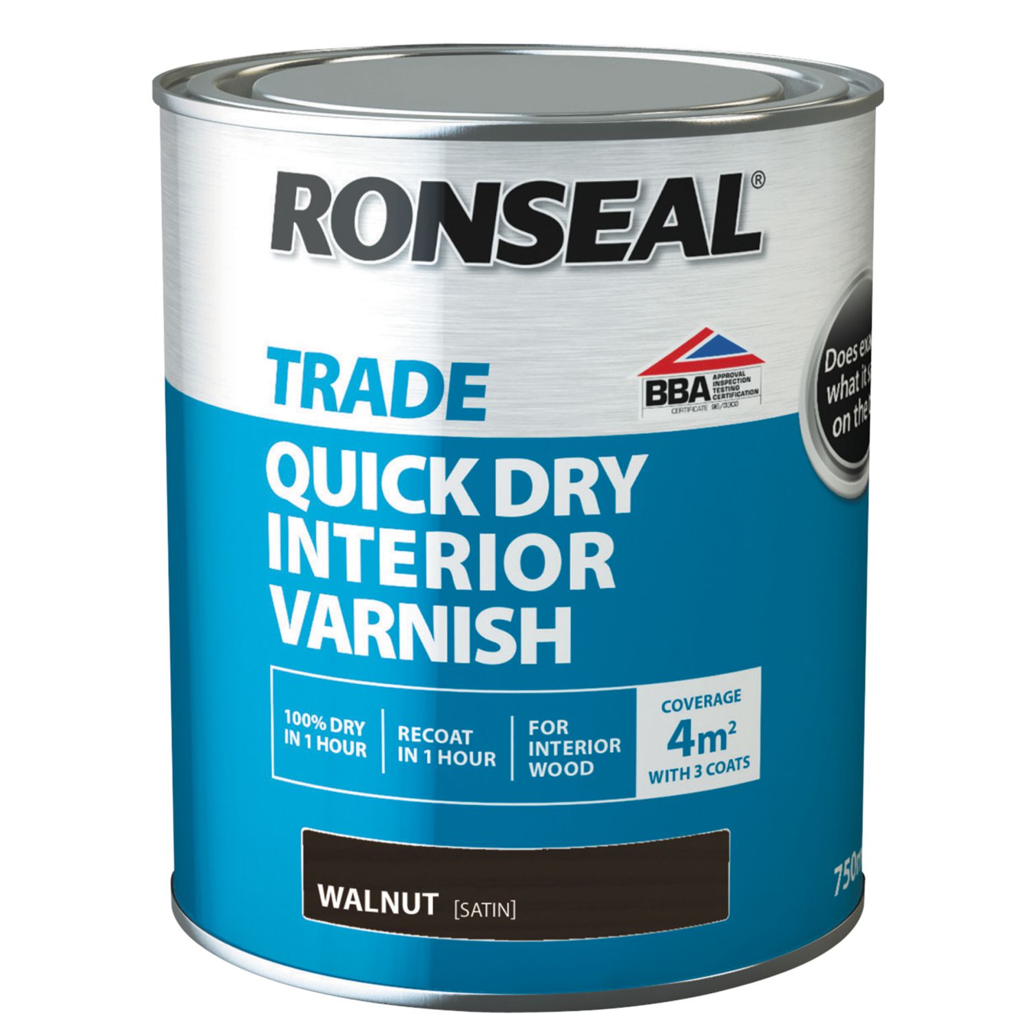 Ronseal 750ml Walnut Satin Water-Based Interior Wood Varnish (320HT)