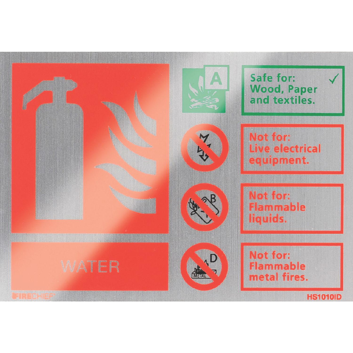 Firechief Non Photoluminescent "Water" Fire Safety Sign 150mm x 100mm (321FX)