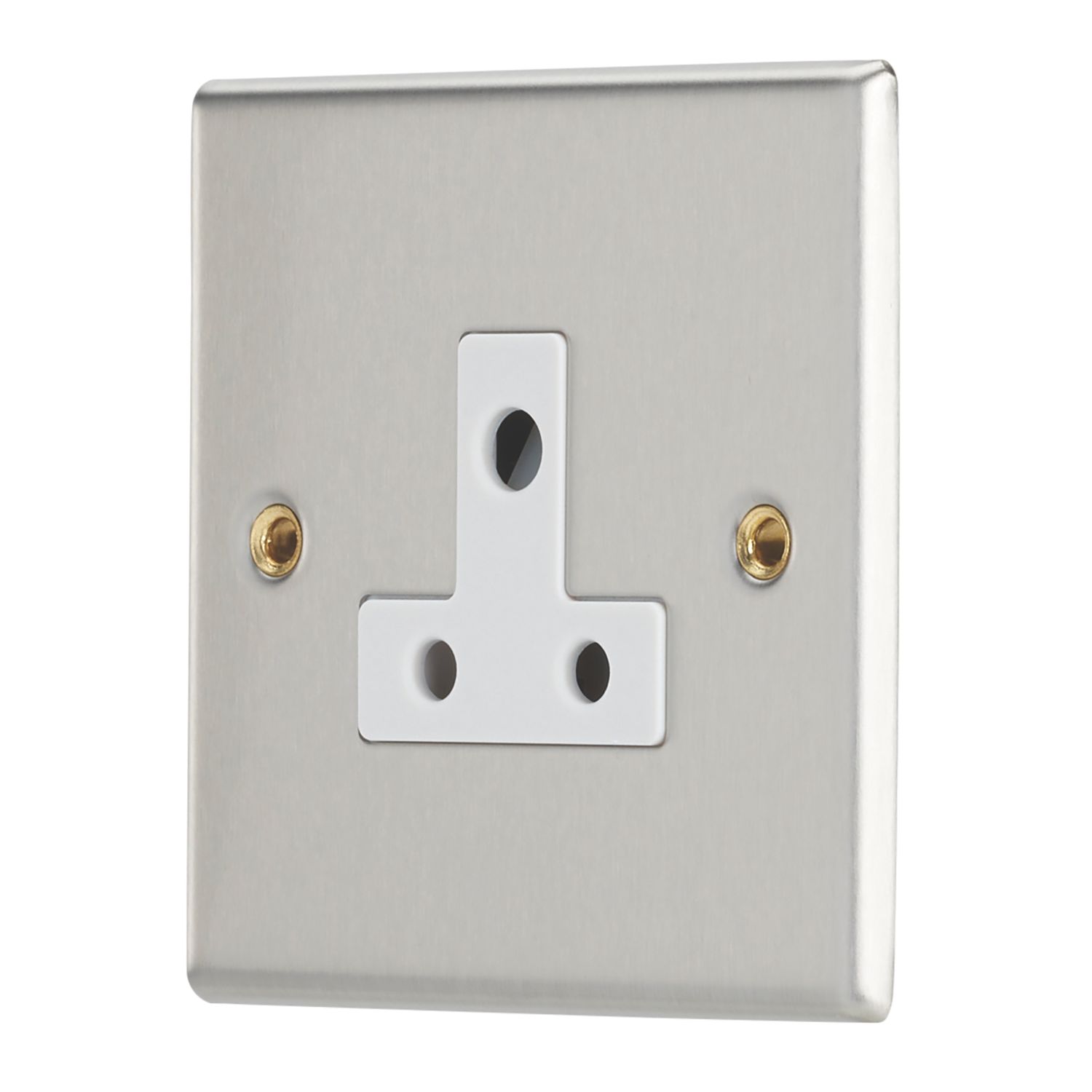 Contactum iConic 5A 1-Gang Unswitched Round Pin Socket Brushed Steel with White Inserts (327RR)