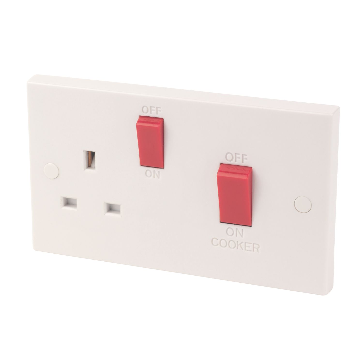 Essentials 45A 2-Gang DP Cooker Switch & 13A DP Switched Socket White (3285D)