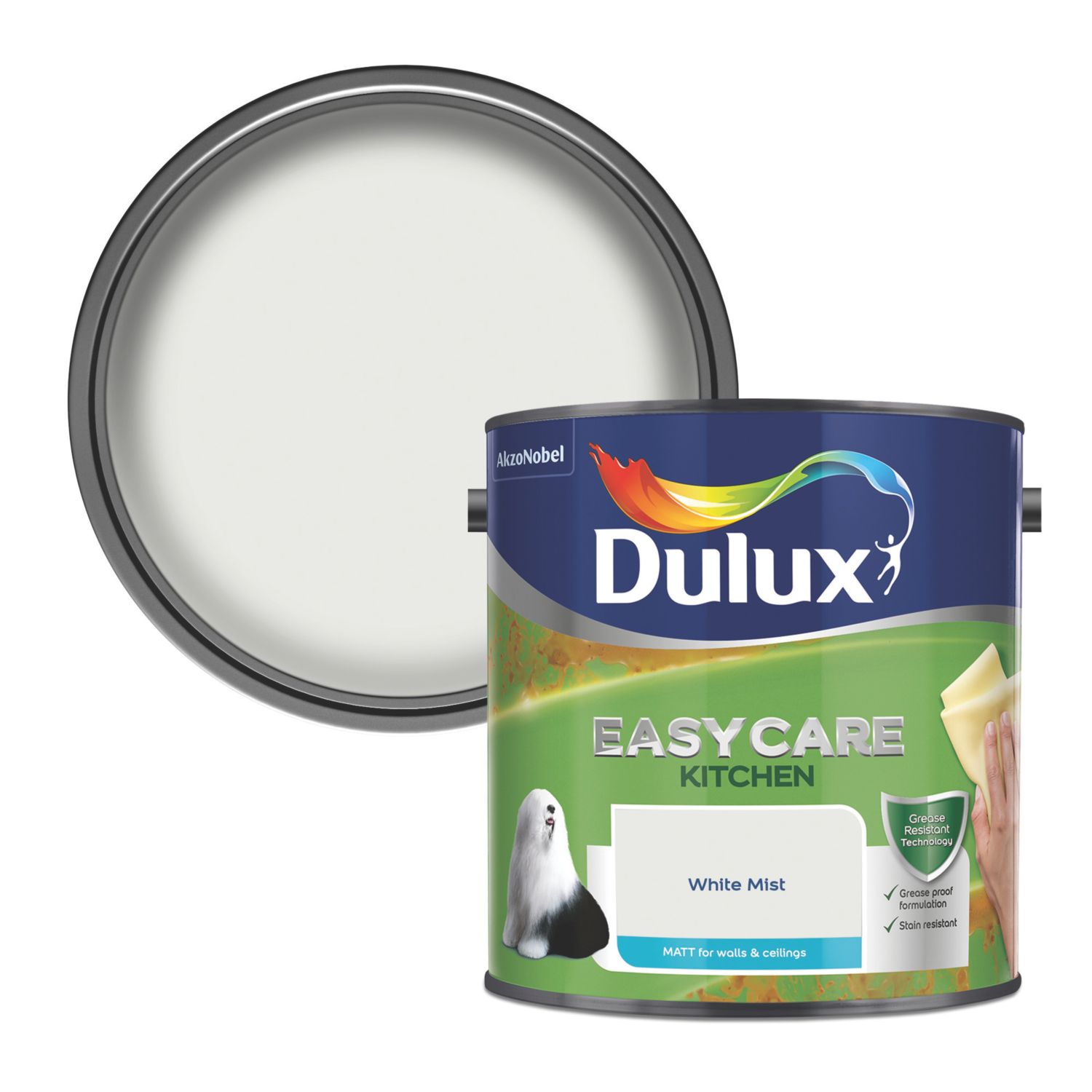 Dulux Easycare 2.5Ltr White Mist Matt Emulsion Kitchen Paint (330RT)