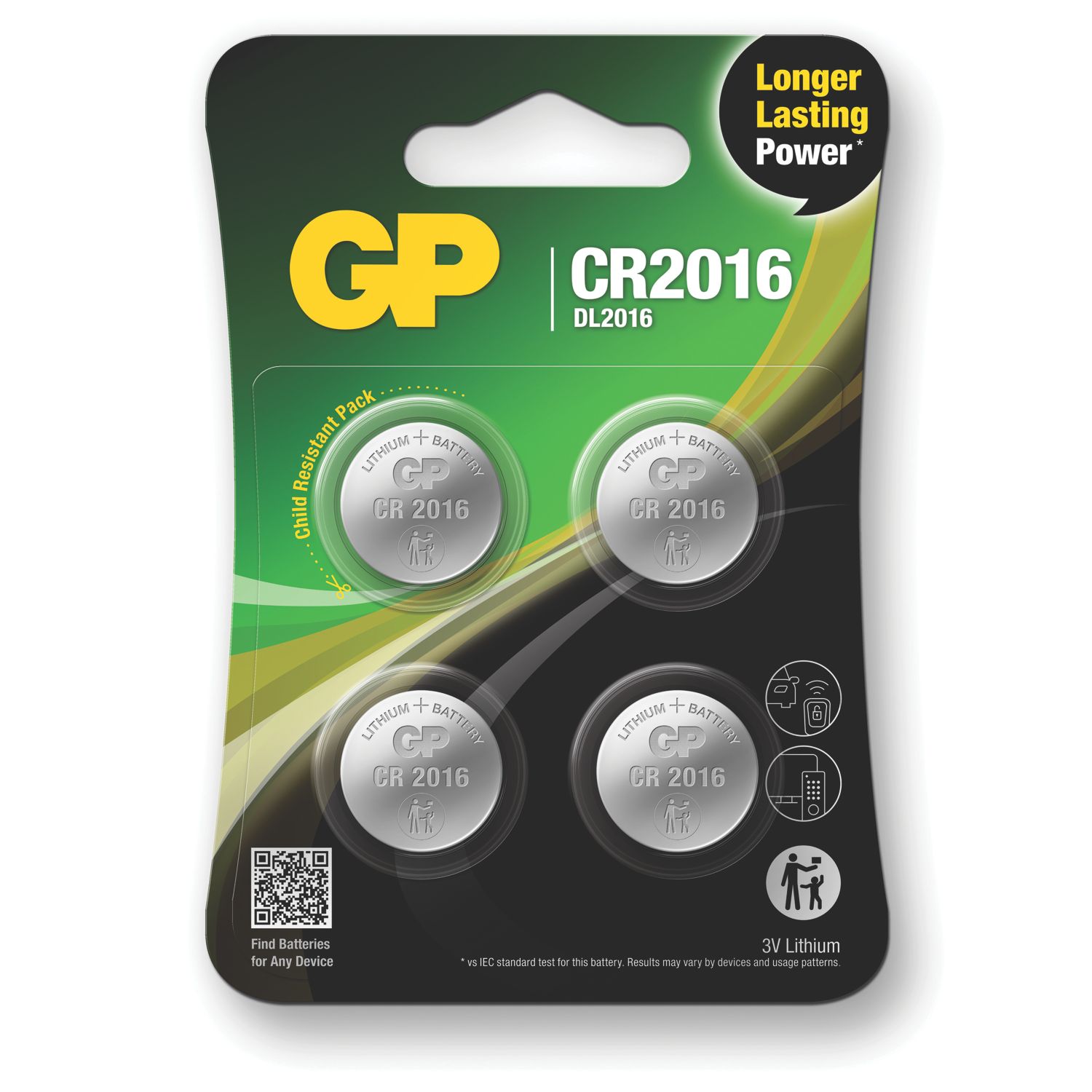 GP Batteries CR2016 3V Coin Cell Lithium Batteries 4 Pack (332RM)